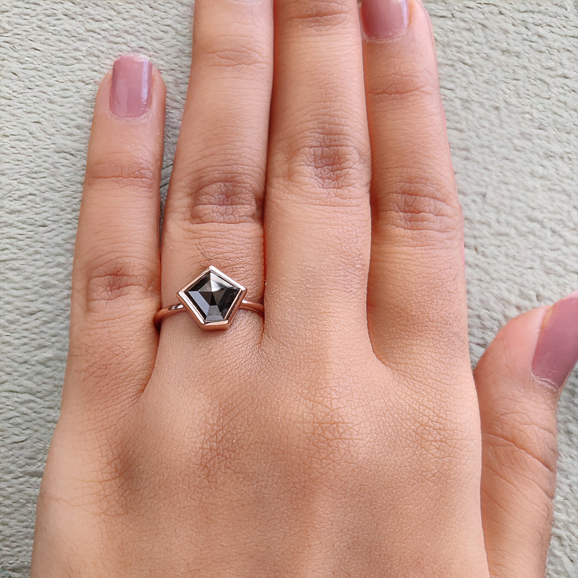 Pentagon Cut Black Color Diamond Ring 2.28 Ct 8.75 MM Pentagon Shape Diamond Ring 14K Rose Gold Silver Engagement Ring Gift For Her QL870