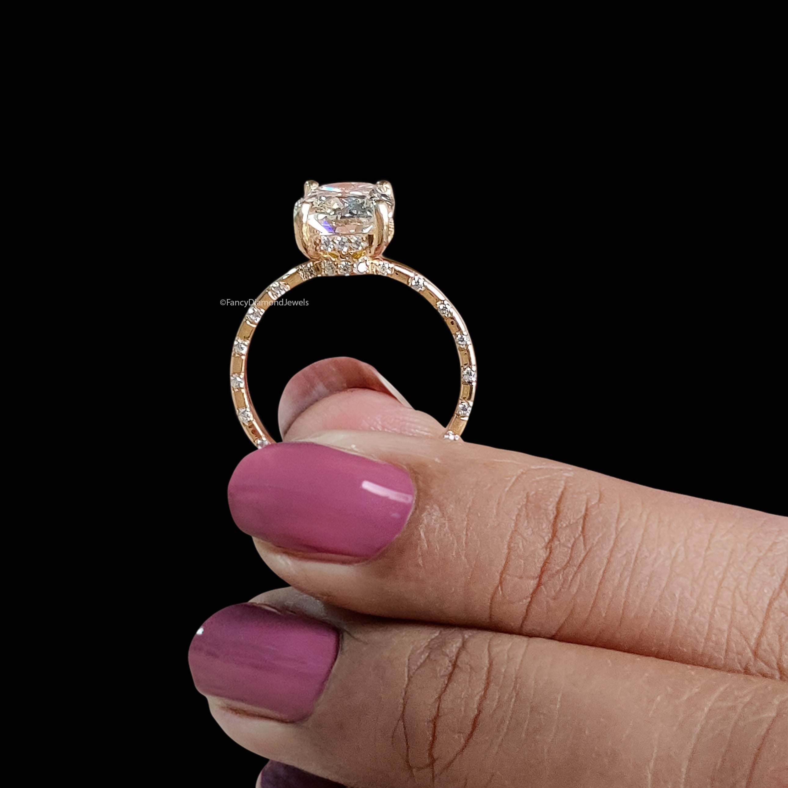 Elongated Cushion Old Mine Cut Lab Grown Diamond Ring, Vintage Style Hidden Halo Engagement Ring, Wedding & Anniversary Gift For Her FD555