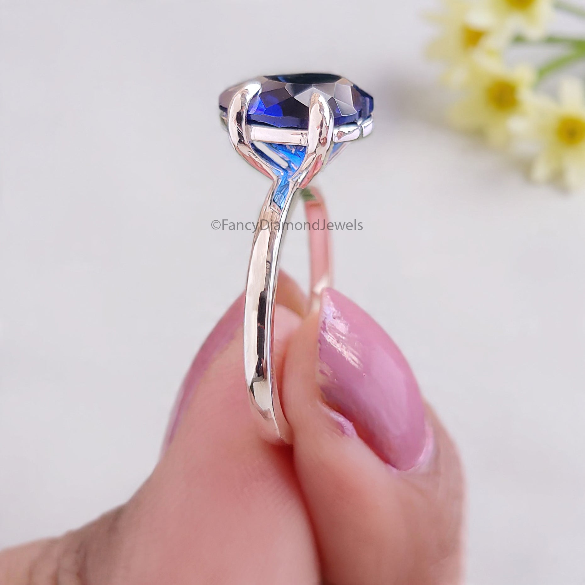 Heart Blue sapphire stone engagement ring 10mm 9mm 8mm 7mm 6mm ring silver simulant Ring Solitaire ring Diamond ring Gift for her FD541