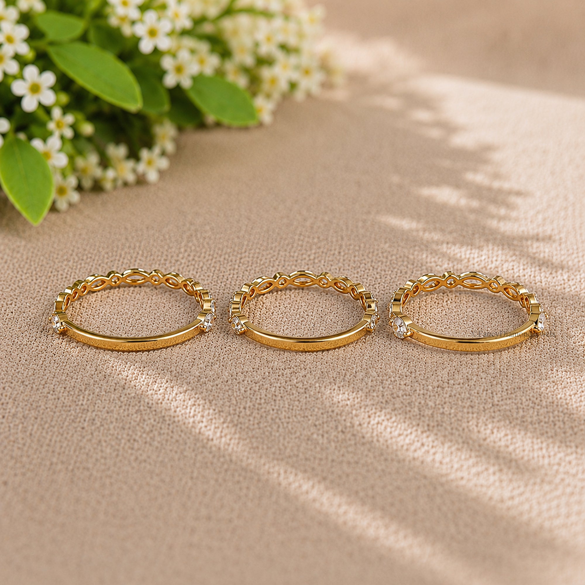 Marquise And Round Diamond Half Eternity Band Dainty Gold Stacking Ring Wedding Anniversary Gift for Her Minimalist Fine Jewelry FD587