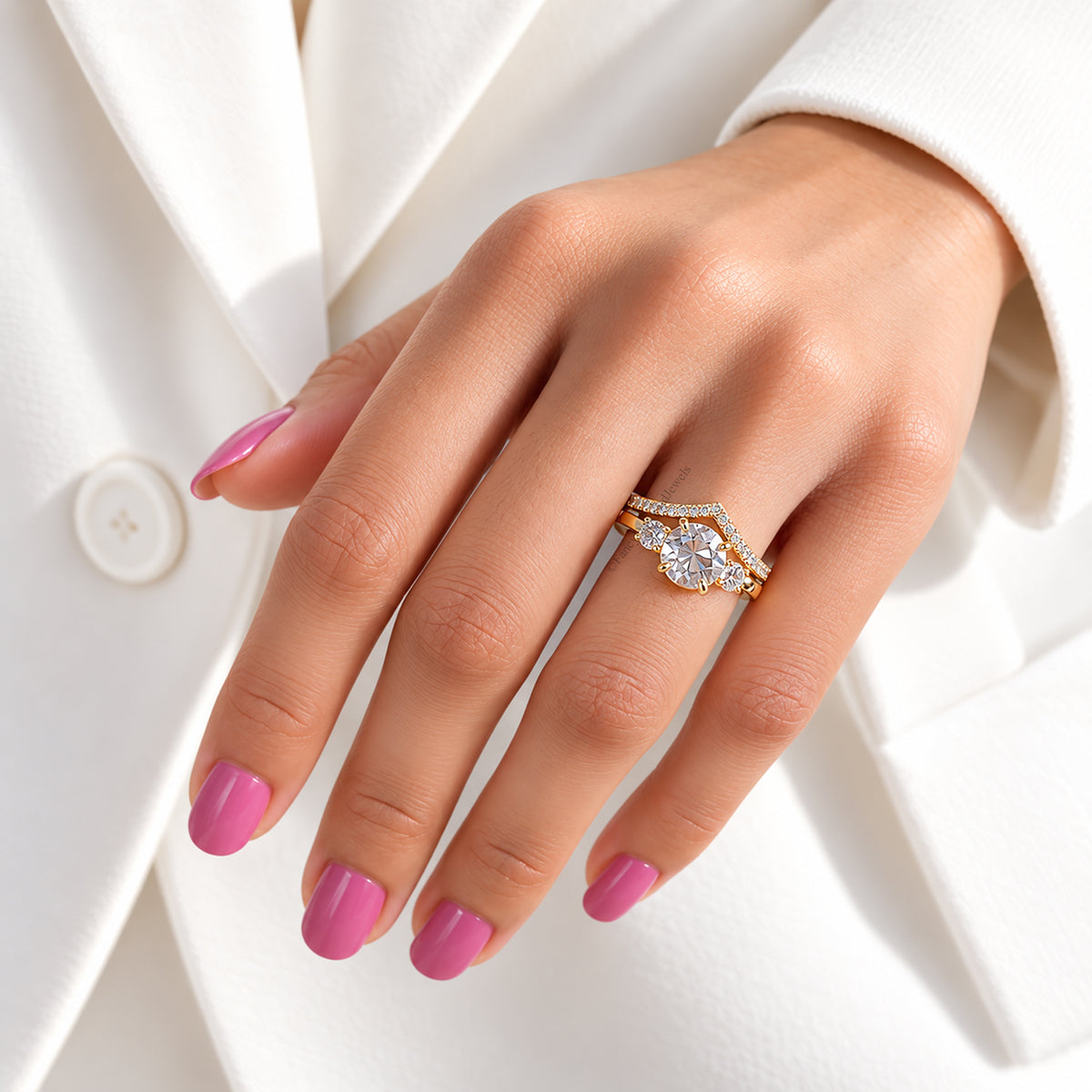 1.55 CT Round Rose Cut Engagement Ring Set In Solid Yellow 10K/14k/18k Gold Round Solitaire Engagement Ring Bridal Wedding Ring Set FD610