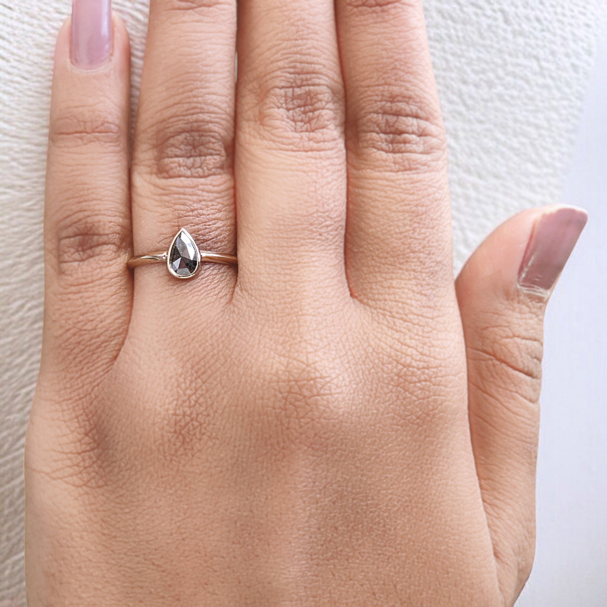 Pear Cut Salt And Pepper Diamond Ring 0.58 Ct 7.05 MM Pear Diamond Ring 14K Solid Yellow Gold Silver Engagement Ring Gift For Her QN9259
