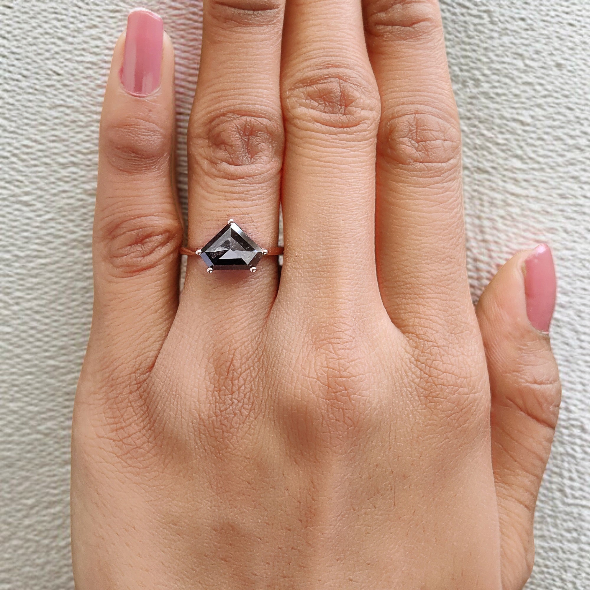 3.03 Ct Natural Shield Cut Salt And Pepper Diamond Ring 8.20 MM Shield Shape Diamond Ring 14K Solid Rose Gold Silver Engagement Ring QL1117