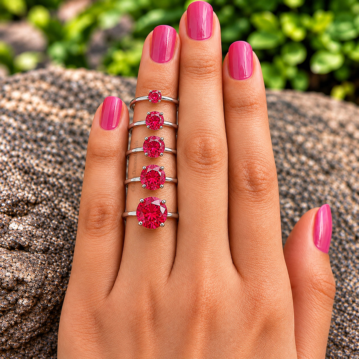 Round Red Ruby stone engagement ring 11mm 9mm 8mm 6.50mm 4mm ring silver simulant Ring Solitaire ring Diamond ring Gift for her FD516