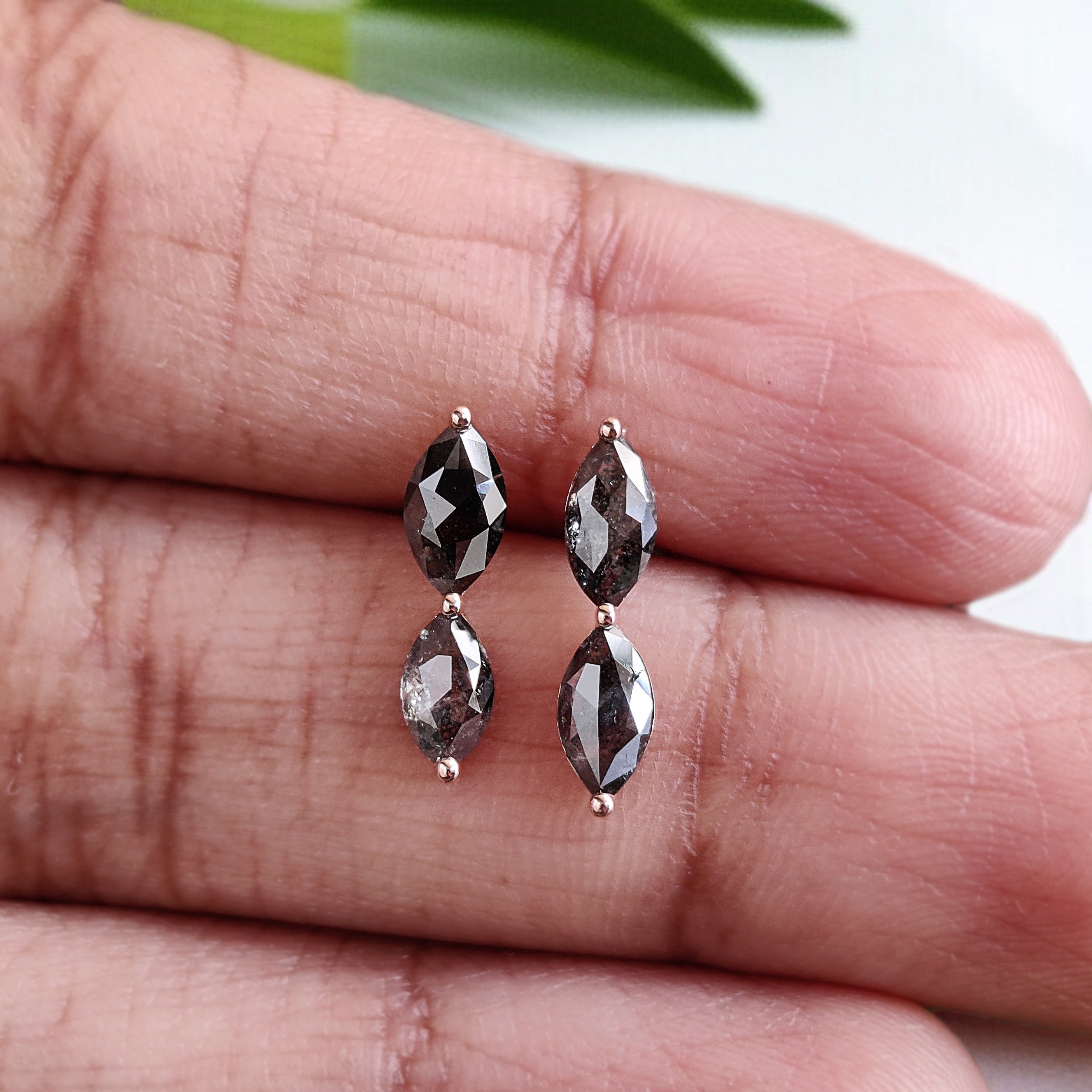 Marquise Shape Salt And Pepper Diamond Earring Marquise Earring Prong Set Earring Engagement Earring Earlobe Earrings Gift For Her KDL1316