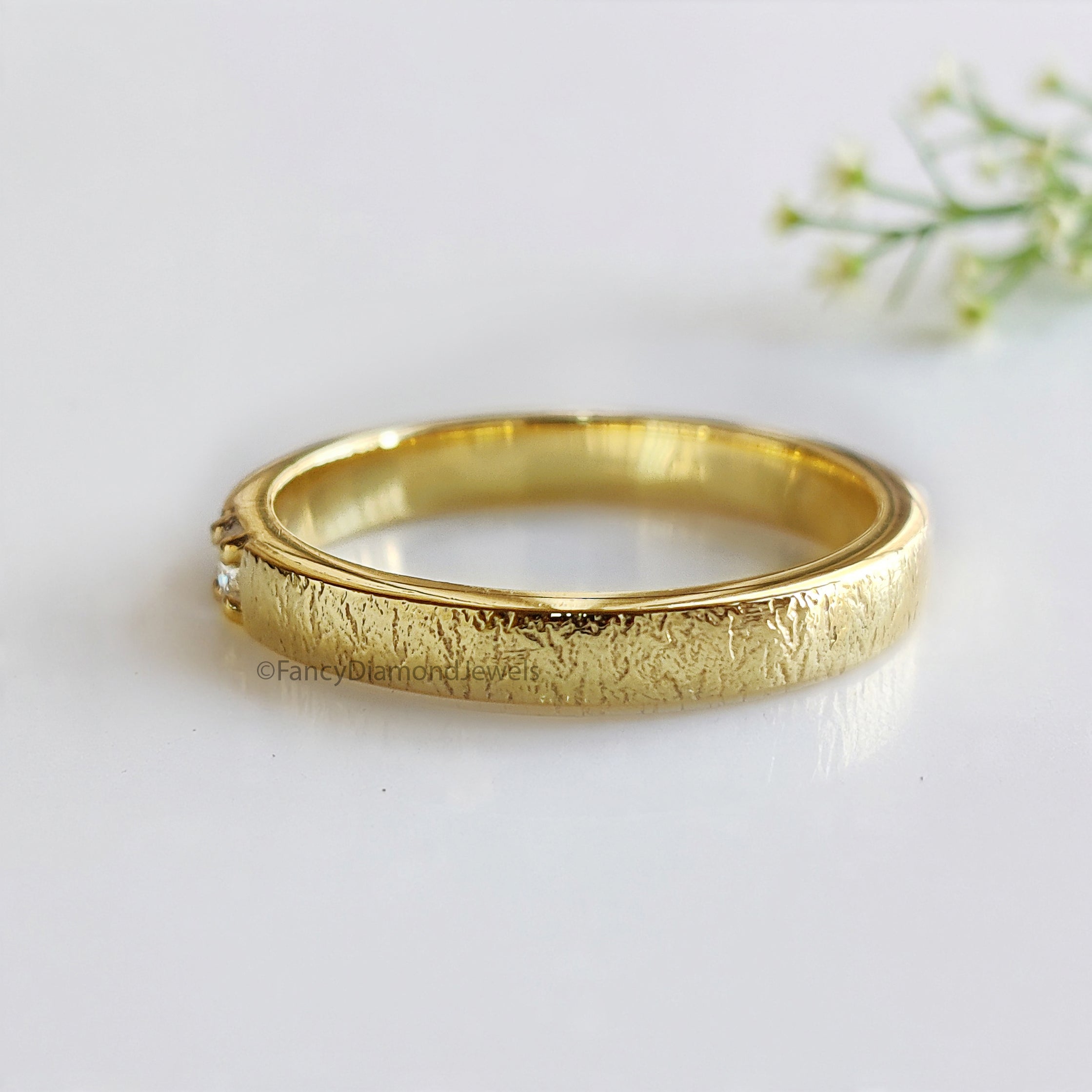 Hammered Natural White Diamond Wedding Band Silver Engagement Band Diamond Wedding Band Alternative Bridal Wedding Band Gift For Her FD517