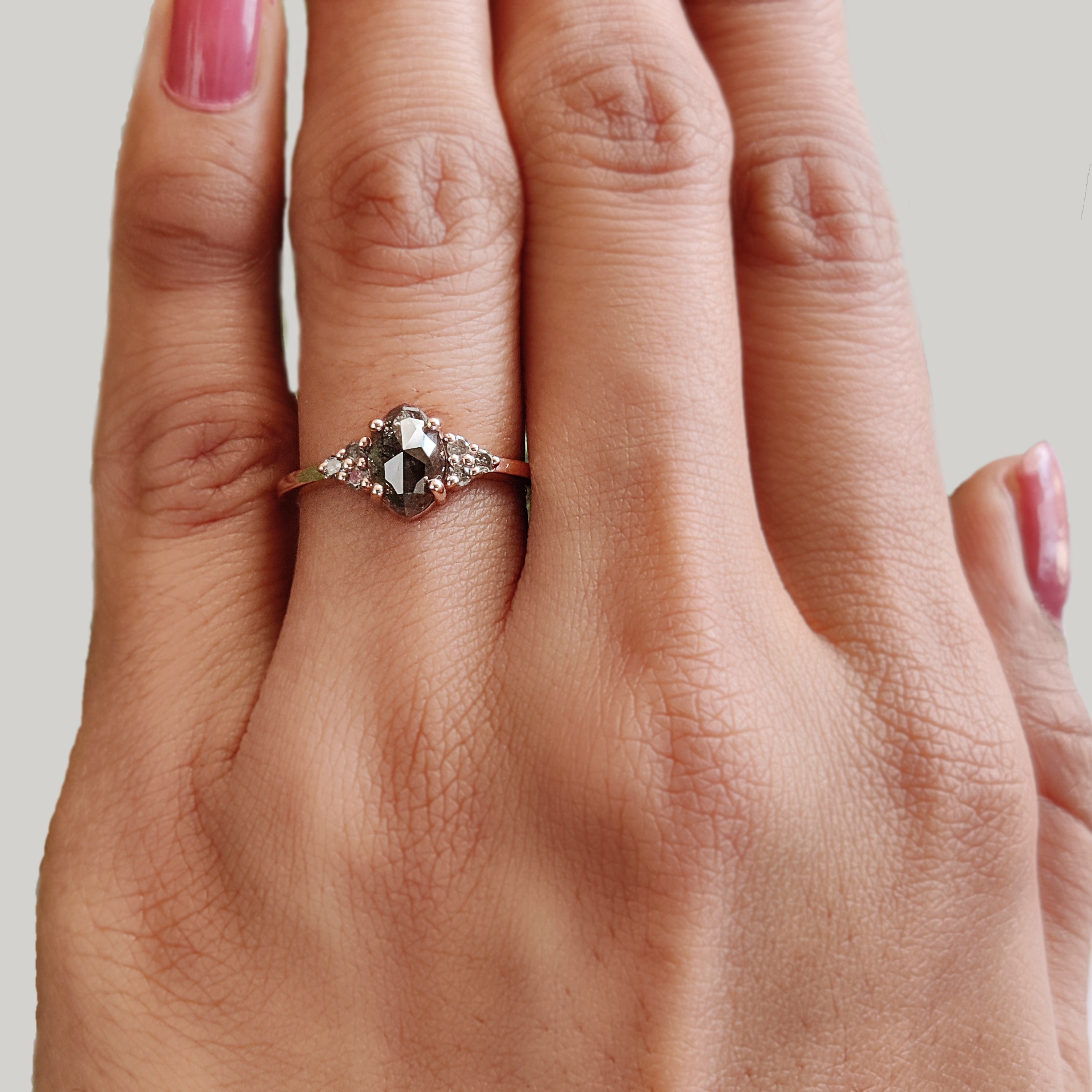 Marquise Cut Salt And Pepper Diamond Ring 1.36 Ct 8.00 MM Marquise Diamond Ring 14K Solid Rose Gold Engagement Ring Gift For Her KDL3474