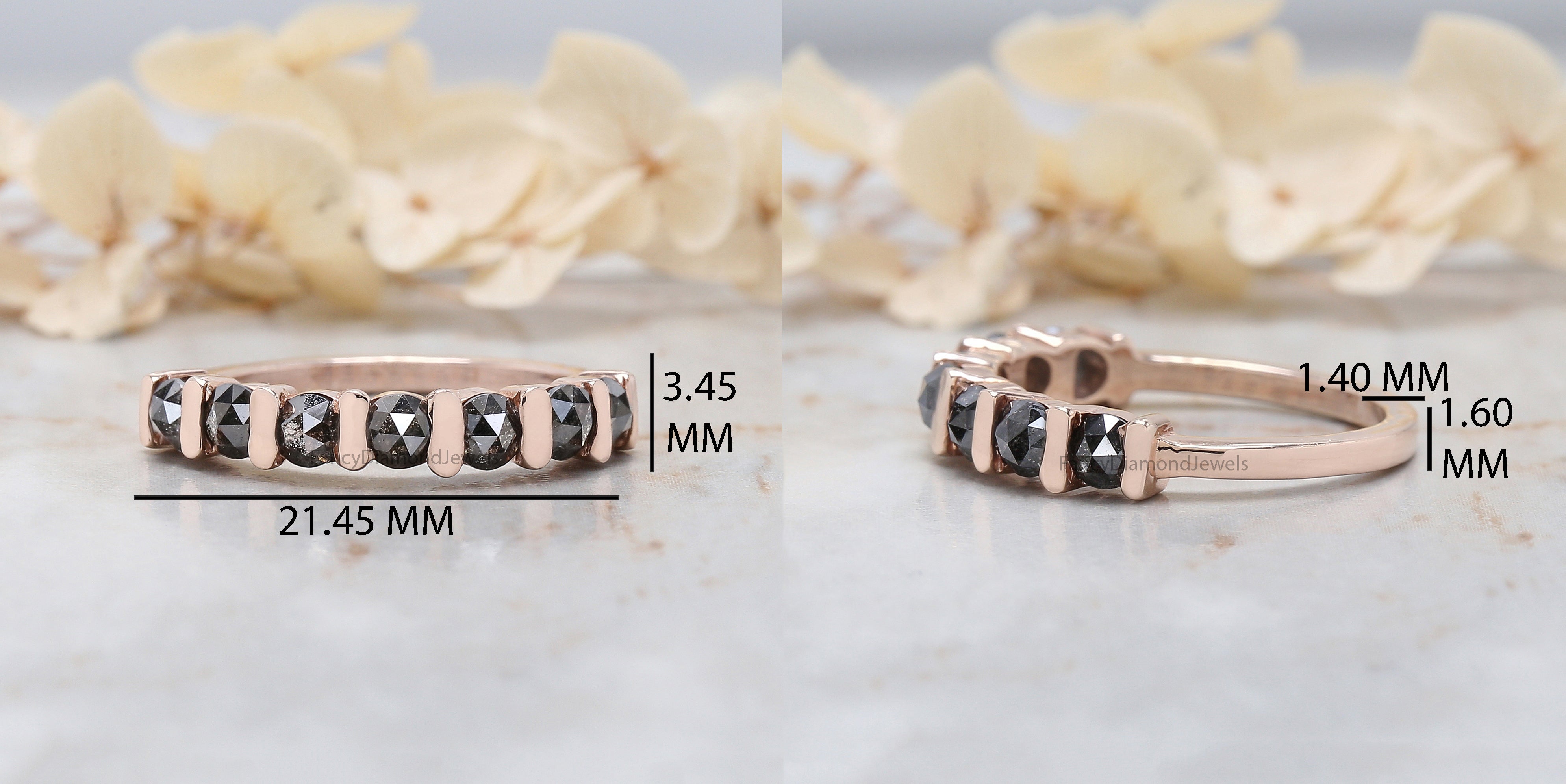 Round Rose Cut Salt And Pepper Diamond Ring 1.12 Ct 3.30 MM Round Diamond Ring 14K Rose Gold Silver Engagement Ring Gift For Her KD1222