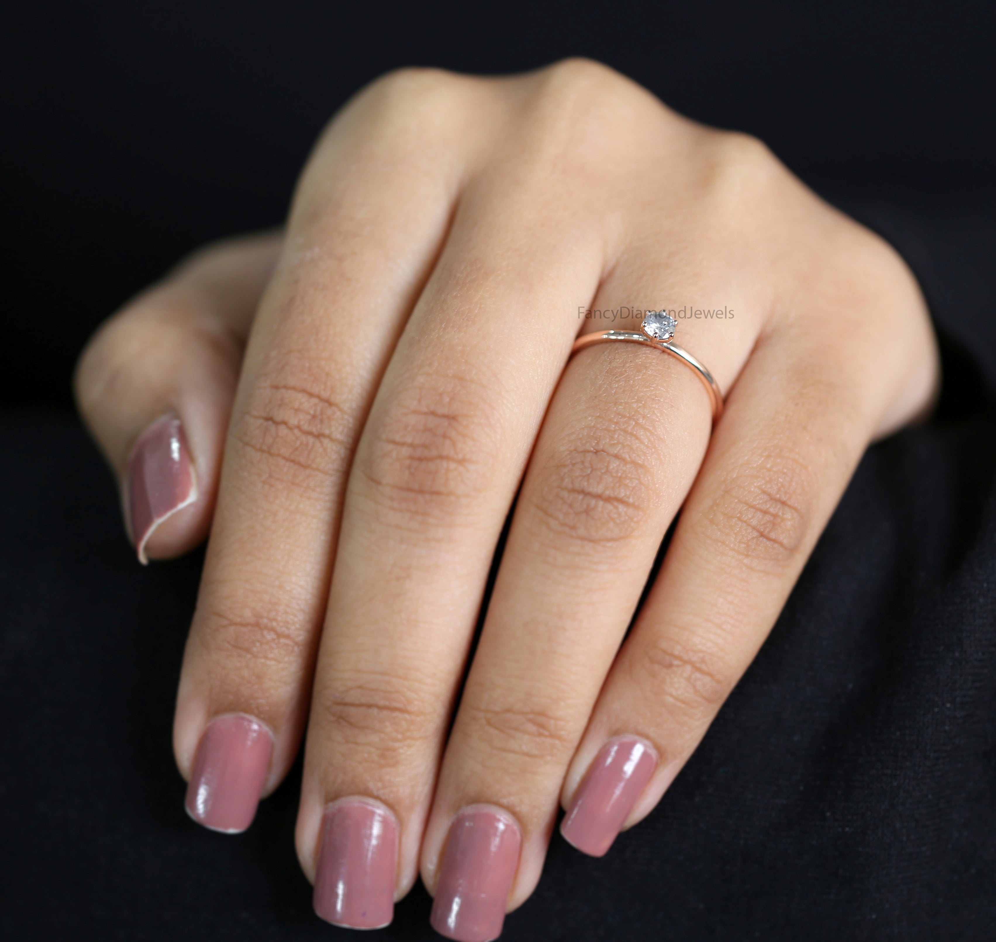 Round Cut Salt And Pepper Diamond Ring 0.16 Ct 3.50 MM Round Diamond Ring 14K Rose Gold Silver Round Engagement Ring Gift For Her KD1169