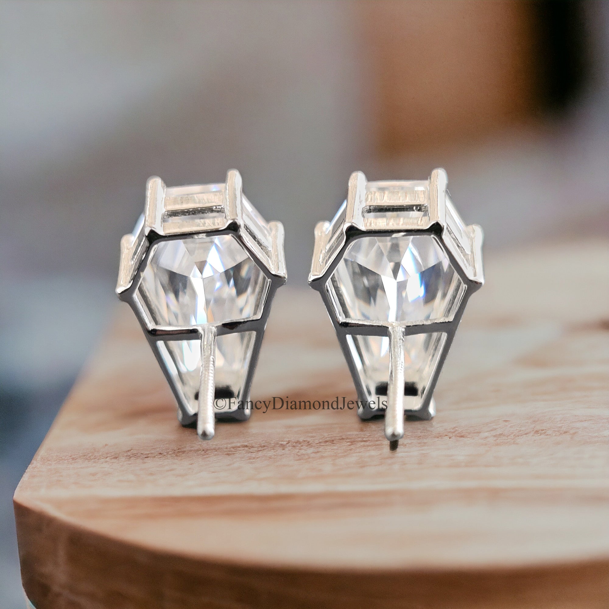 Moissanite Diamond Stud Earrings Coffin Cut Moissanite Earrings 8.35 TW Colorless Moissanite Screw Back Earrings Gift for Women FD59
