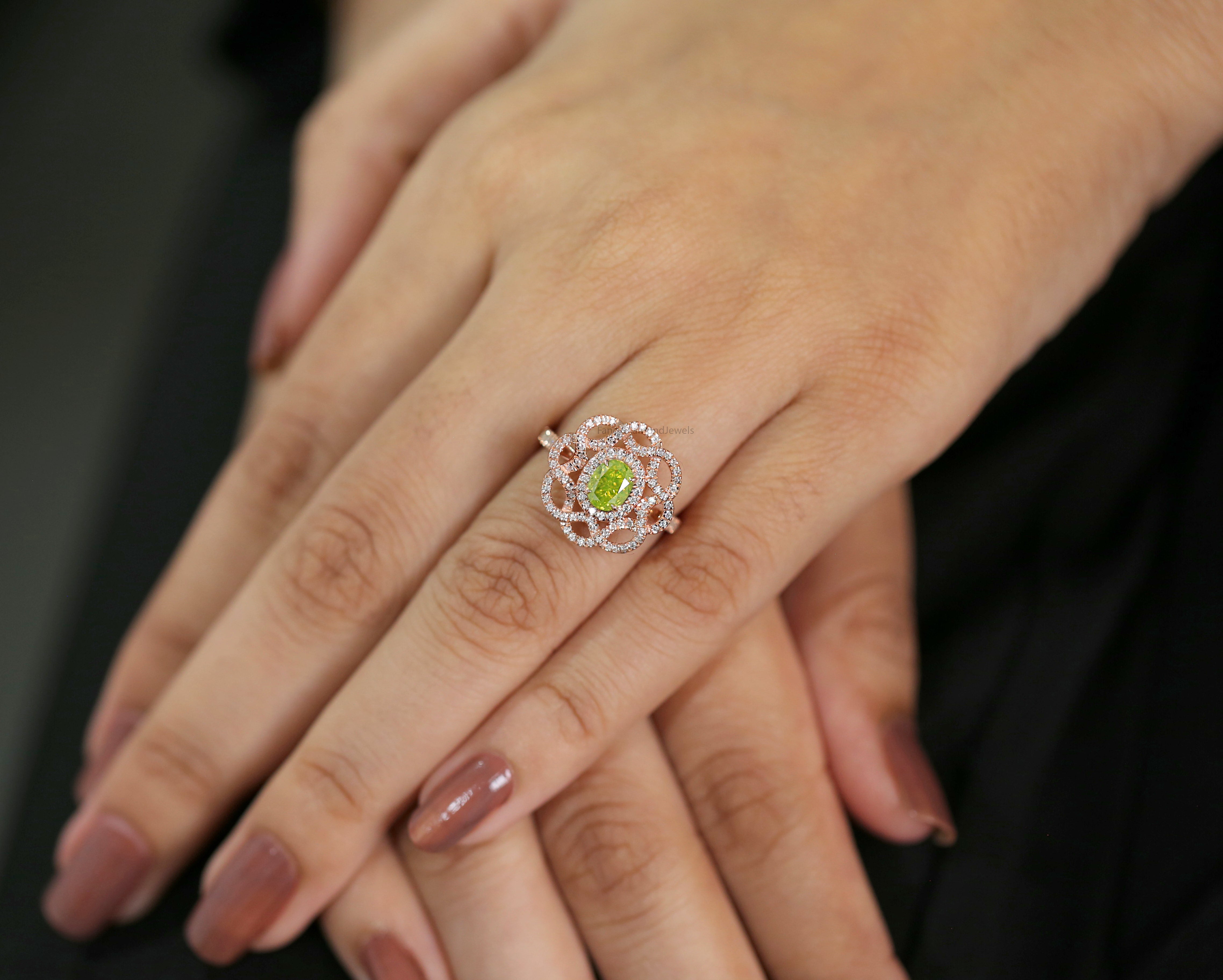 GIA Certified Oval Green Color Diamond Ring, Green Color Oval Diamond Engagement Ring, Oval Cut Diamond Ring, Oval Shape Halo Ring, KDL4056