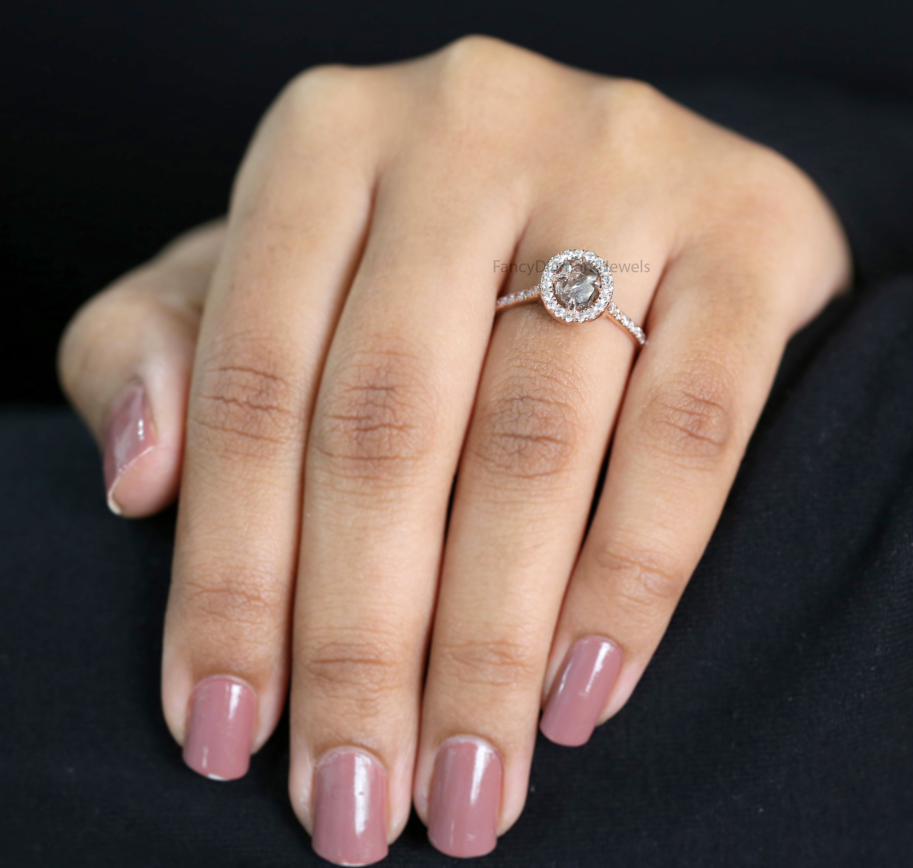 Rough Brown Color Diamond Ring 1.15 Ct 6.40 MM Uncut Rough Diamond Ring 14K Solid Rose Gold Silver Engagement Ring Gift For Her QN2526