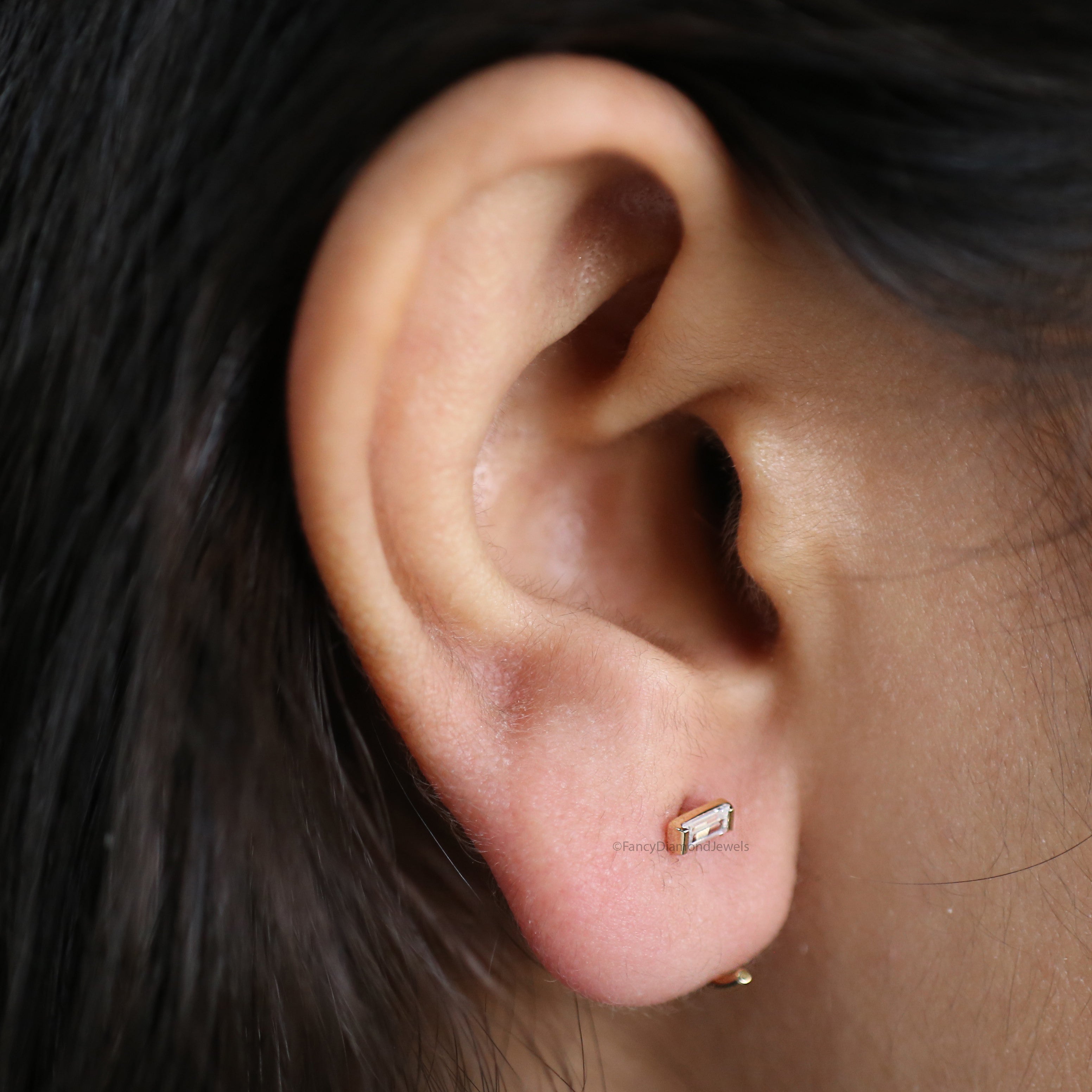 Tiny Baguette Hoops Earring Open Hoop Earrings Baguette Diamond Earrings Minimalist Earrings Classic and beautifully matched Earrings FD478