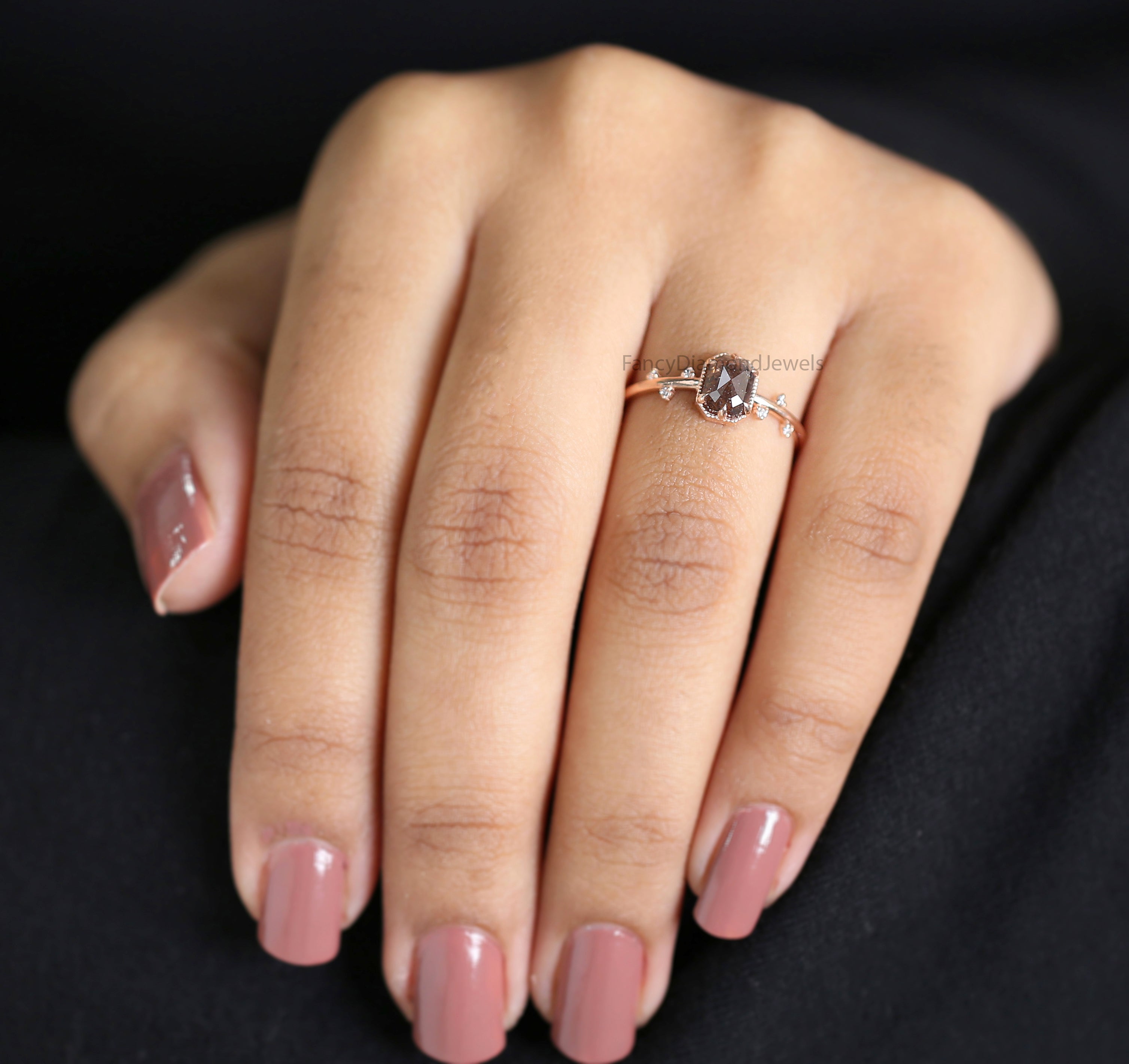 Emerald Cut Brown Color Diamond Ring 0.79 Ct 6.18 MM Emerald Shape Diamond Ring 14K Rose Gold Silver Engagement Ring Gift For Her QL652