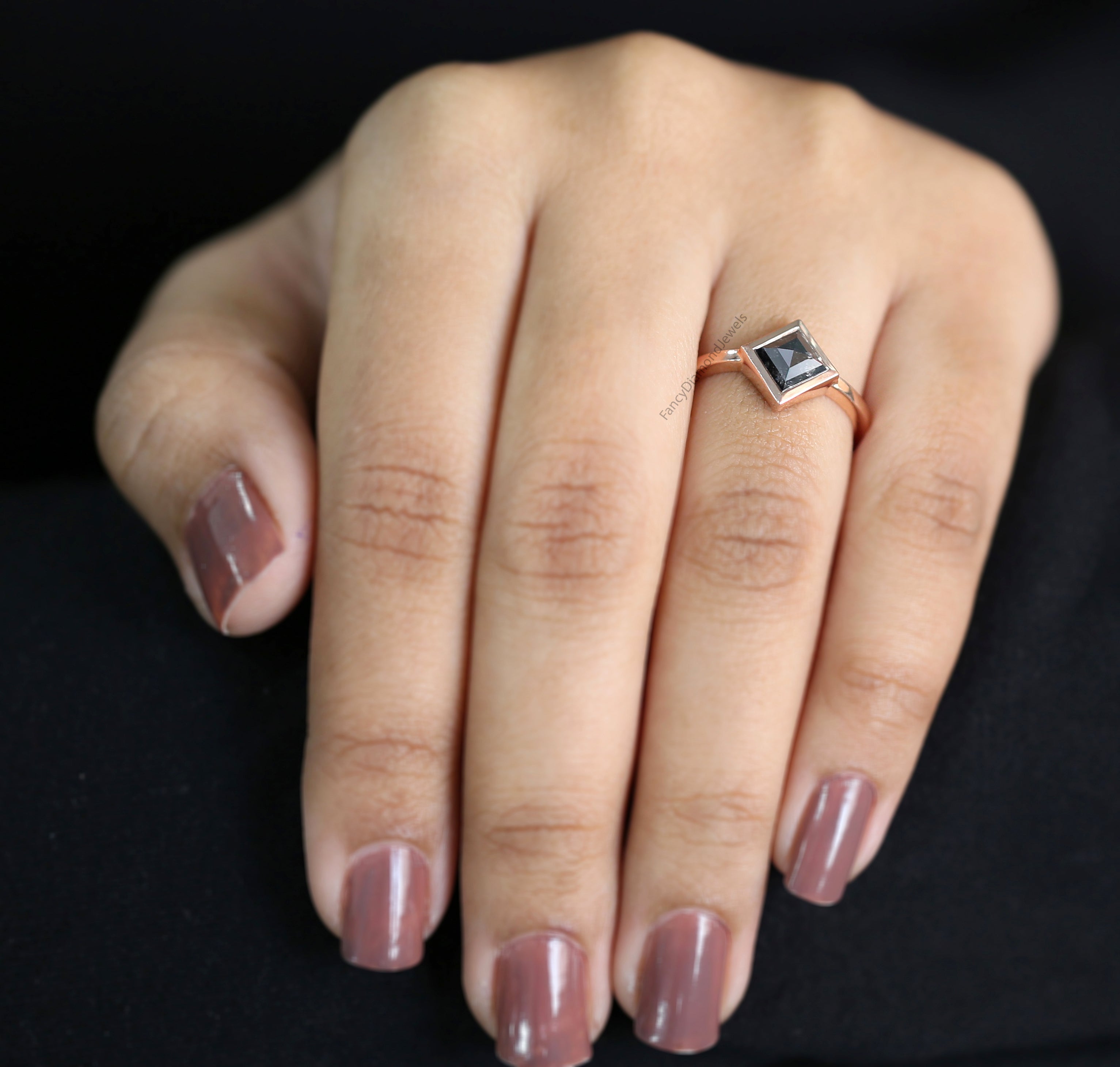 Kite Cut Salt And Pepper Diamond Ring 1.25 Ct 8.00 MM Kite Diamond Ring 14K Solid Rose Gold Silver Kite Engagement Ring Gift For Her QN822