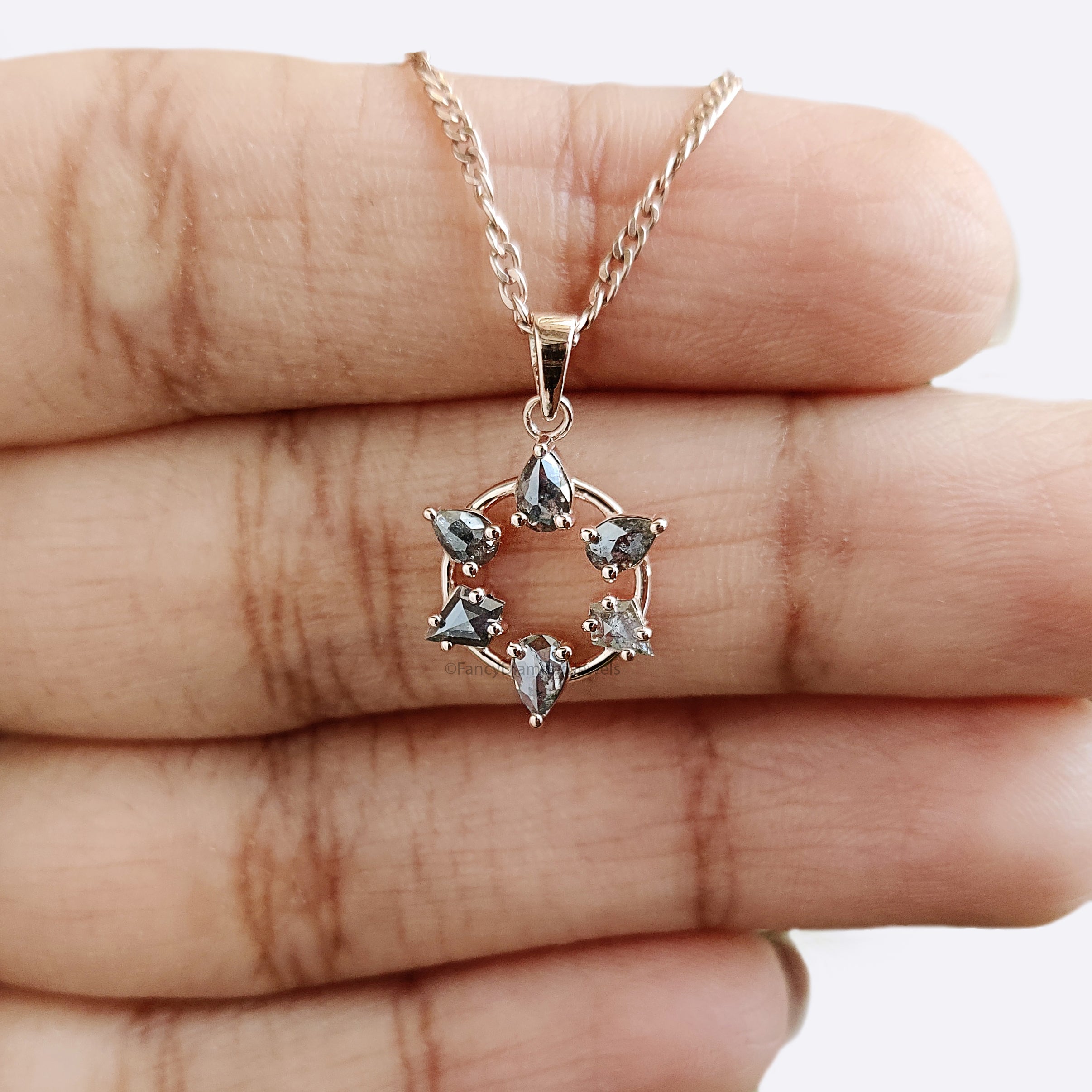 0.49 Ct Mix Shape Salt And Pepper Diamond Pendant Mix Shape Diamond Pendant 14K Solid Rose Gold Silver Engagement Pendant KDN2385