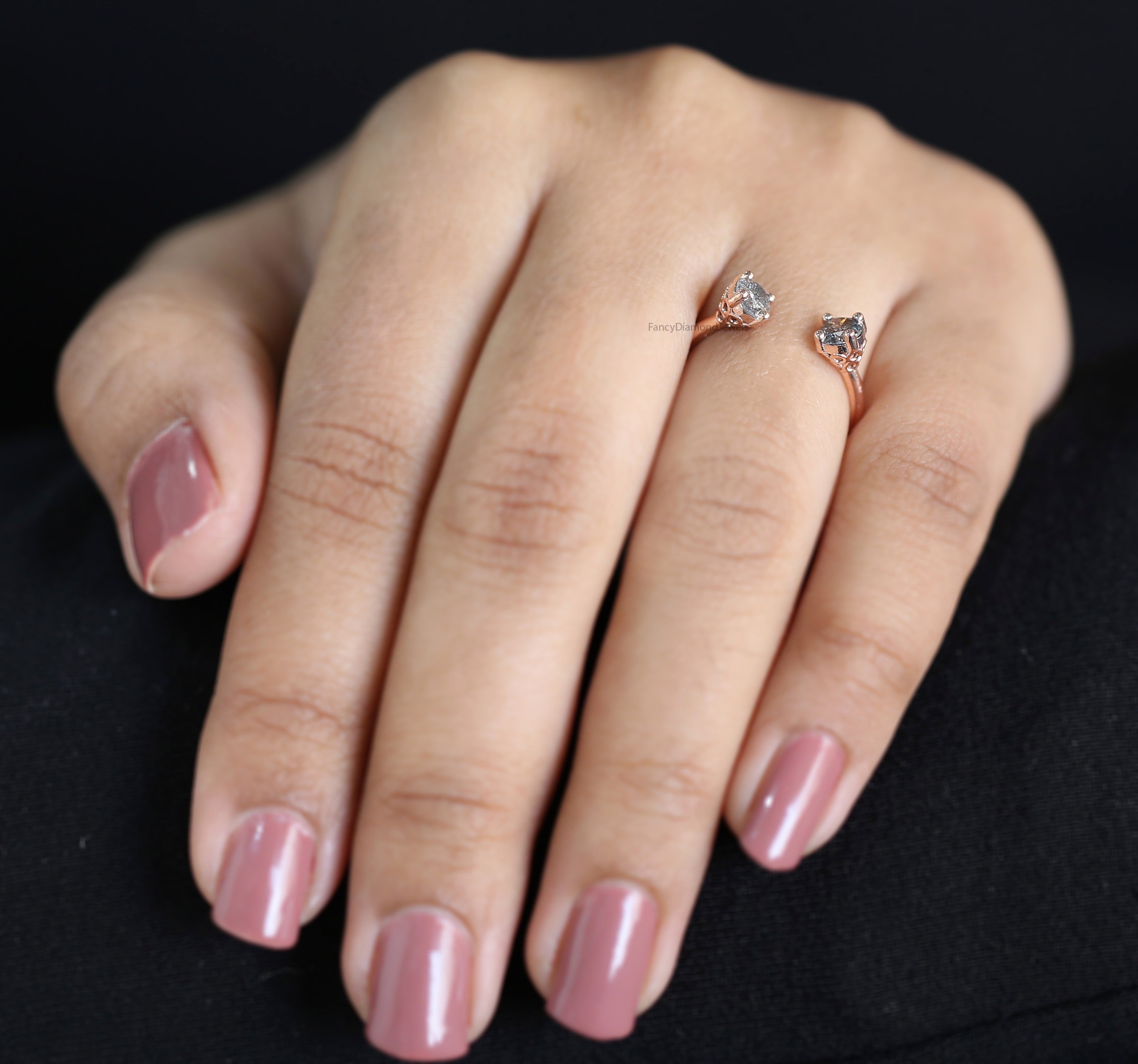 Round Cut Salt And Pepper Diamond Ring 0.63 Ct 4.25 MM Round Diamond Ring 14K Solid Rose Gold Silver Engagement Ring Gift For Her QL1377