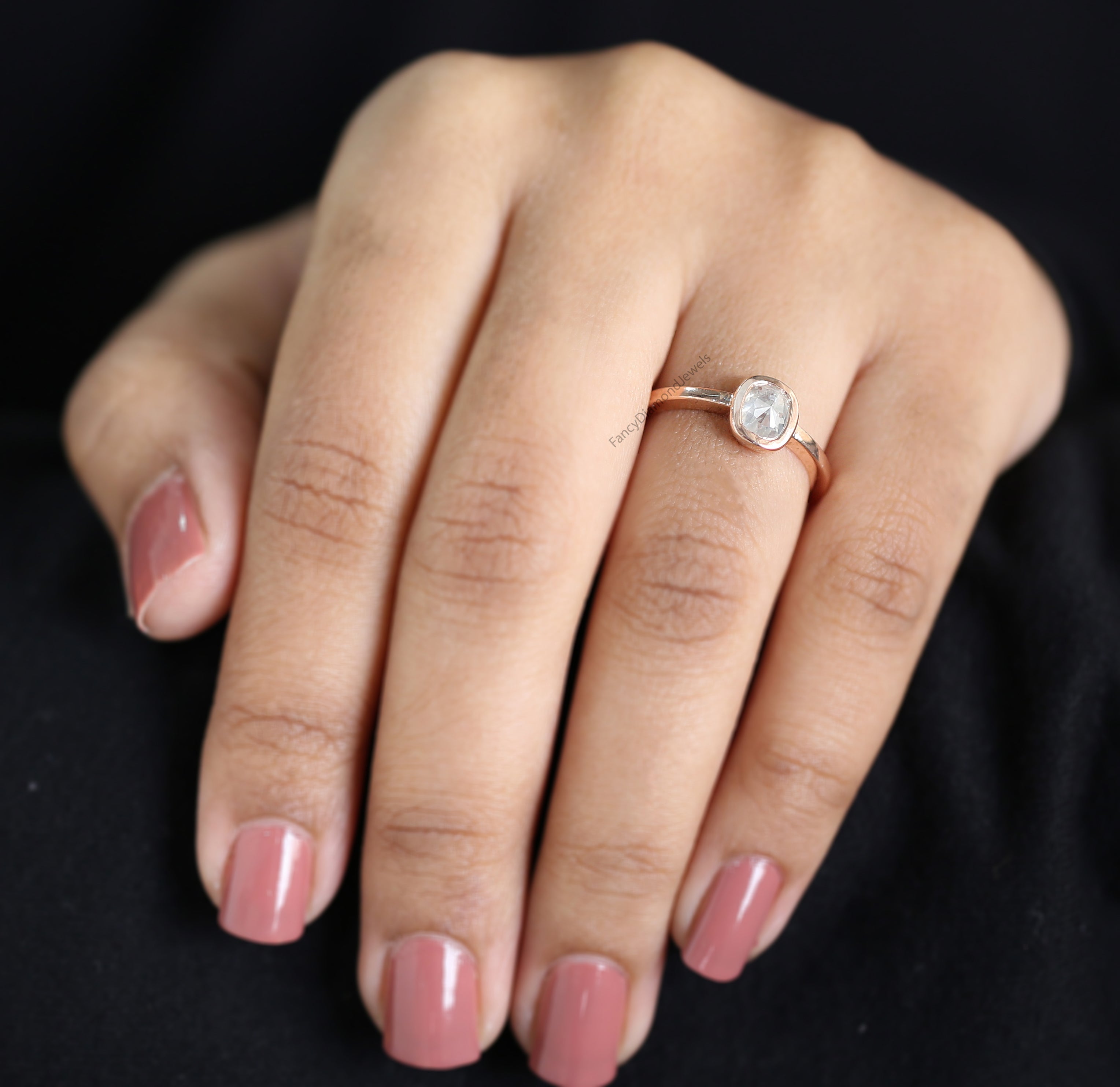 Cushion Cut Grey Color Diamond Ring 0.94 Ct 5.90 MM Cushion Diamond Ring 14K Solid Rose Gold Silver Engagement Ring Gift For Her QL5089