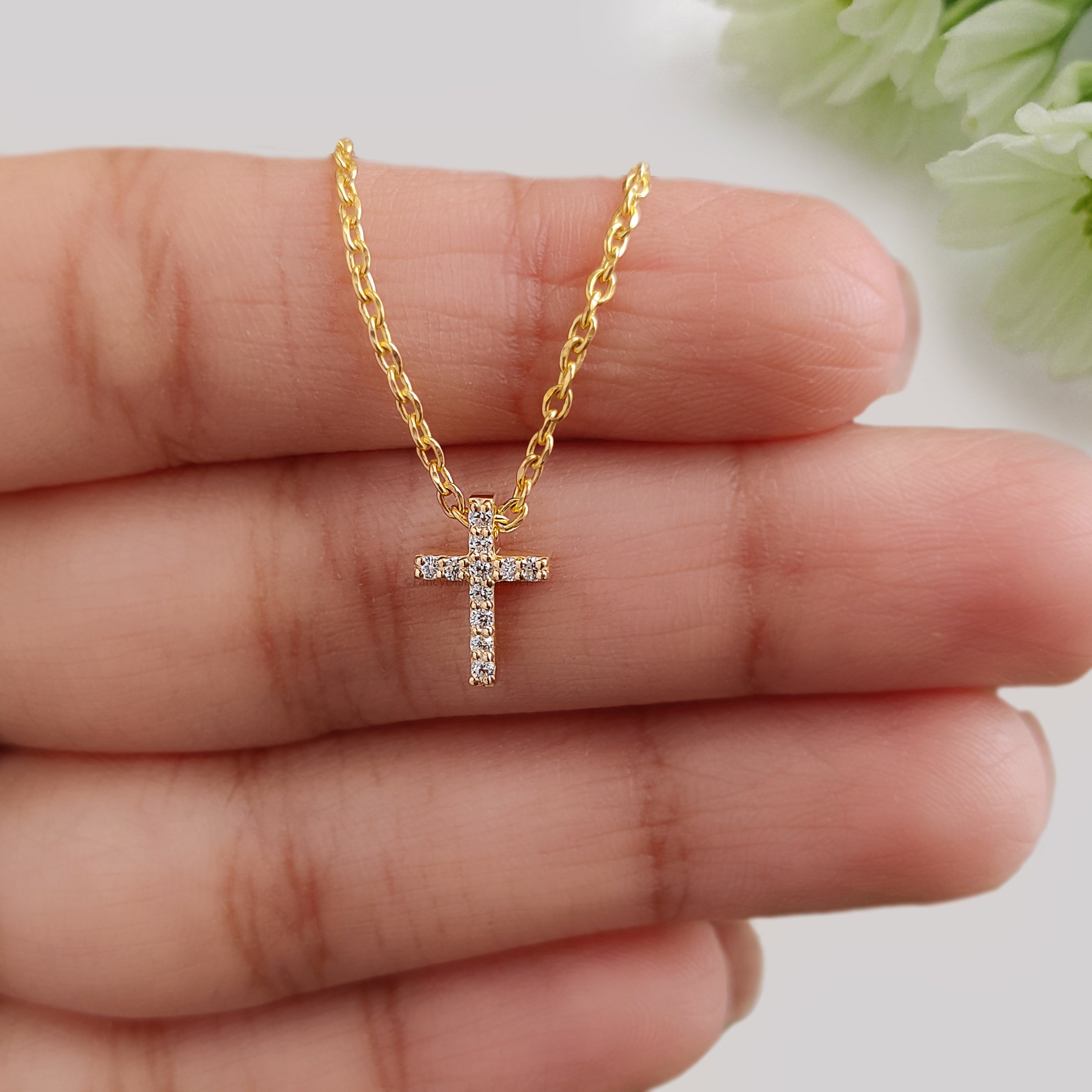 Diamond Cross Necklace Yellow Silver handmade jewelry Necklace Religious Jewelry Necklace With Chain FD512