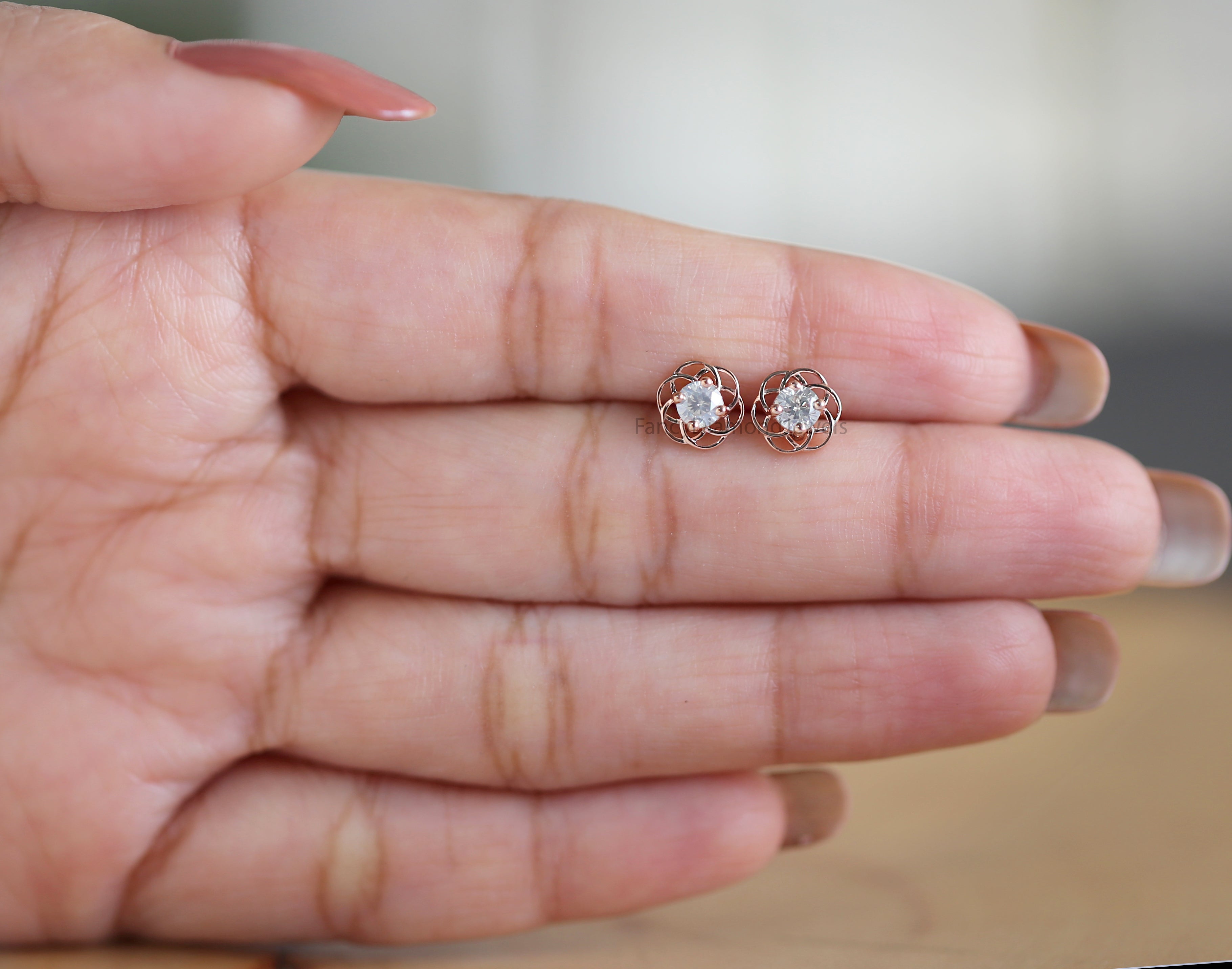 Round Salt And Pepper Diamond Earring 0.37 Ct 3.60 MM Round Diamond Earring 14K Rose Gold Silver Engagement Earring Gift For Her QN1870