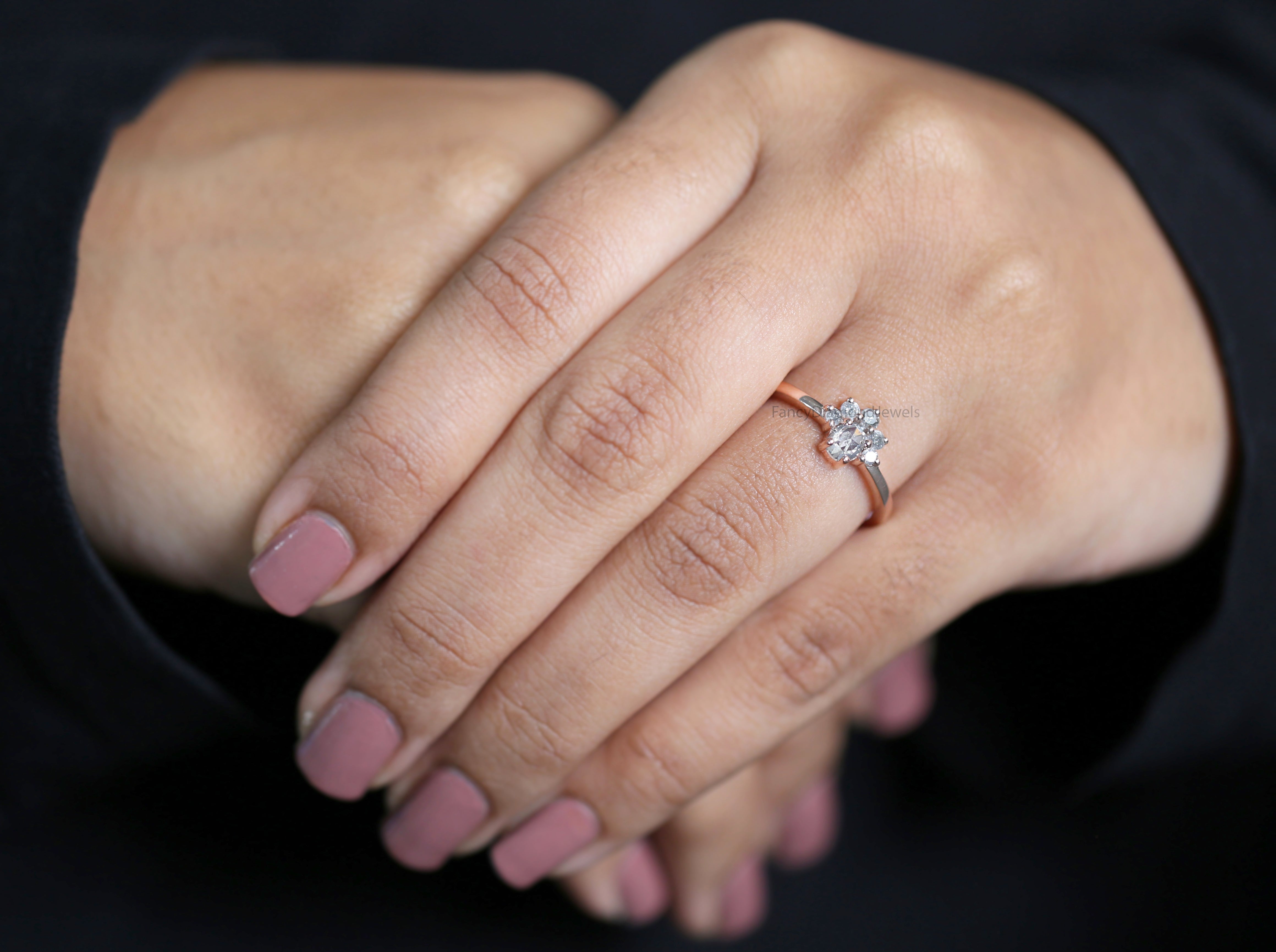 Oval Salt And Pepper Diamond Ring, Salt And Pepper Oval Diamond Engagement Ring, Oval Diamond Ring, Oval Cut Ring, Oval Shape Ring, KD1146