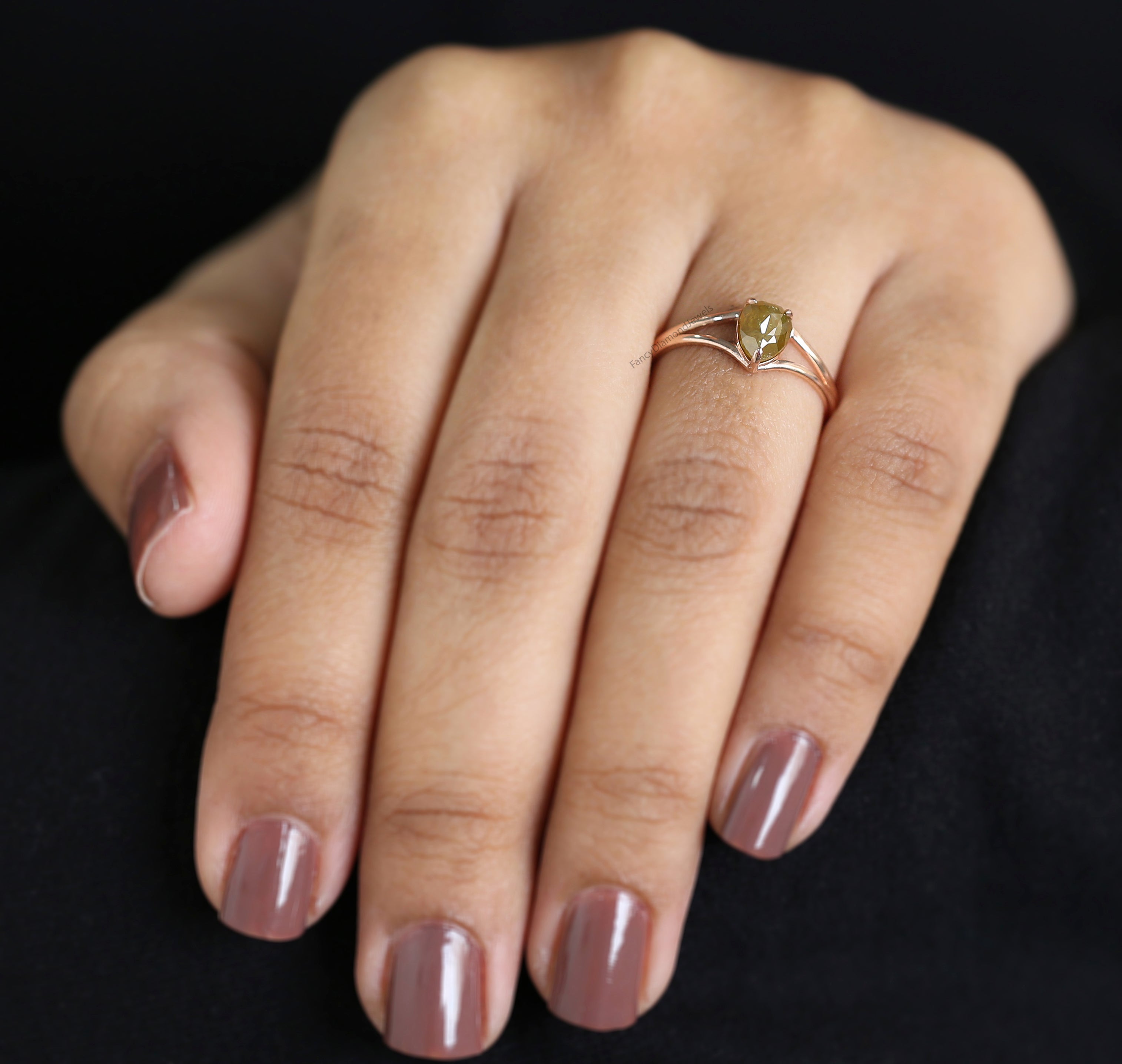 Pear Cut Yellow Color Diamond Ring 0.93 Ct 6.76 MM Pear Diamond Ring 14K Solid Rose Gold Silver Pear Engagement Ring Gift For Her QK2680