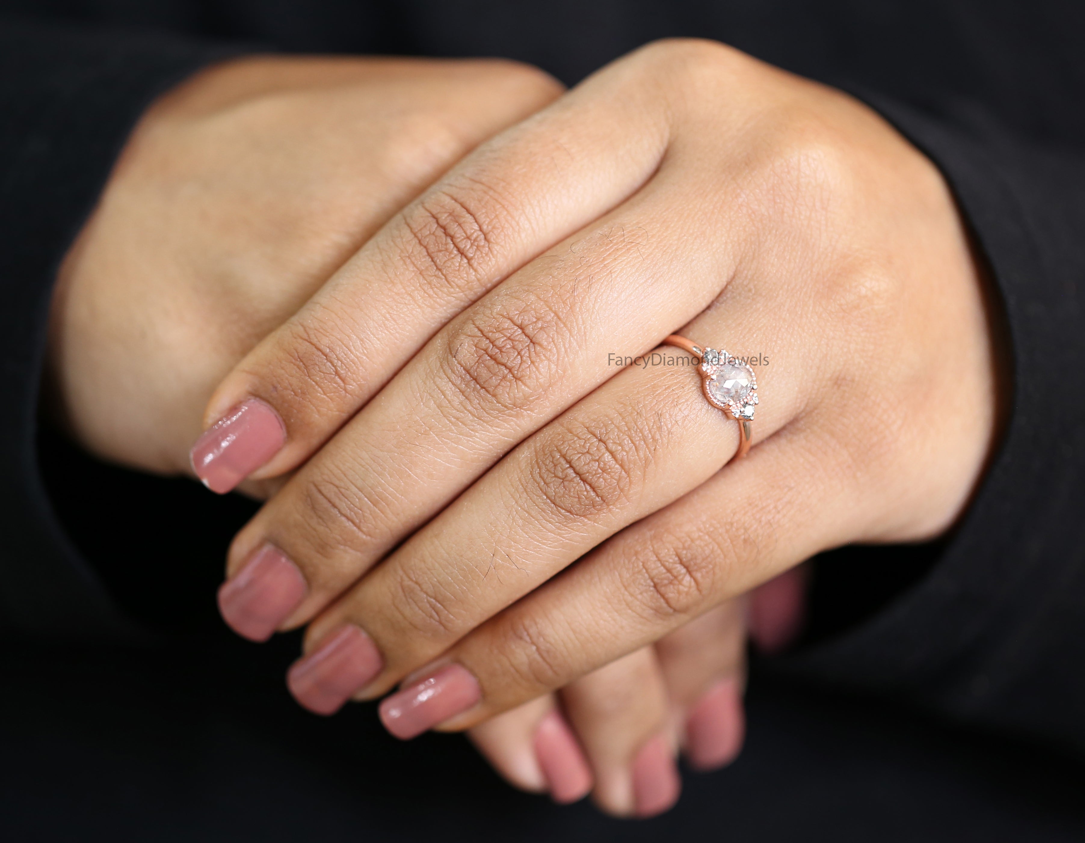 Oval Cut Salt And Pepper Diamond Ring 0.68 Ct 6.27 MM Oval Diamond Ring 14K Solid Rose Gold Silver Oval Engagement Ring Gift For Her QN2185