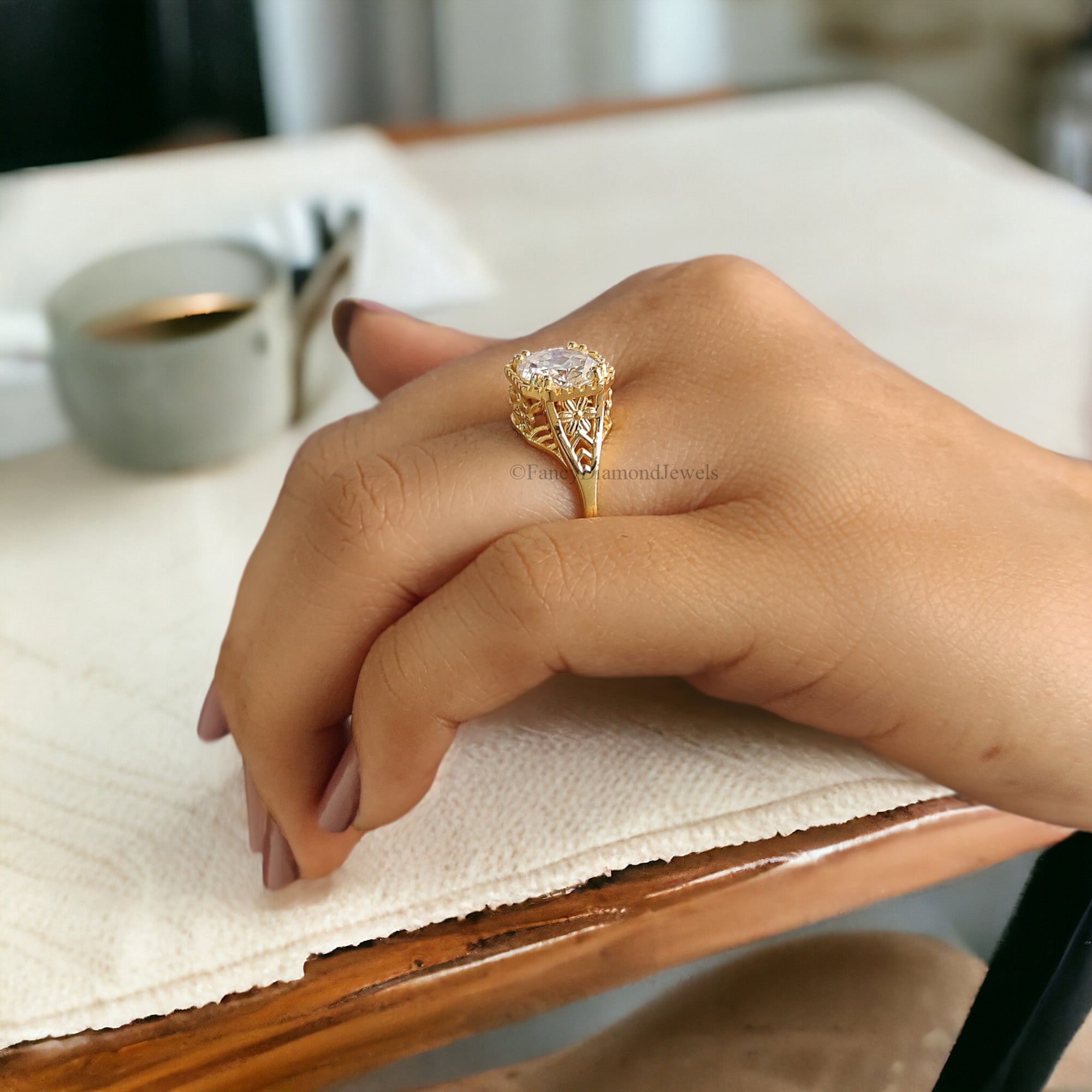 Art Deco Ring 1.80 CT Round Old European Cut Colorless Moissanite Ring OEC Ring Engagement Ring Wedding Ring Bridal Set 14KT Gold FD121