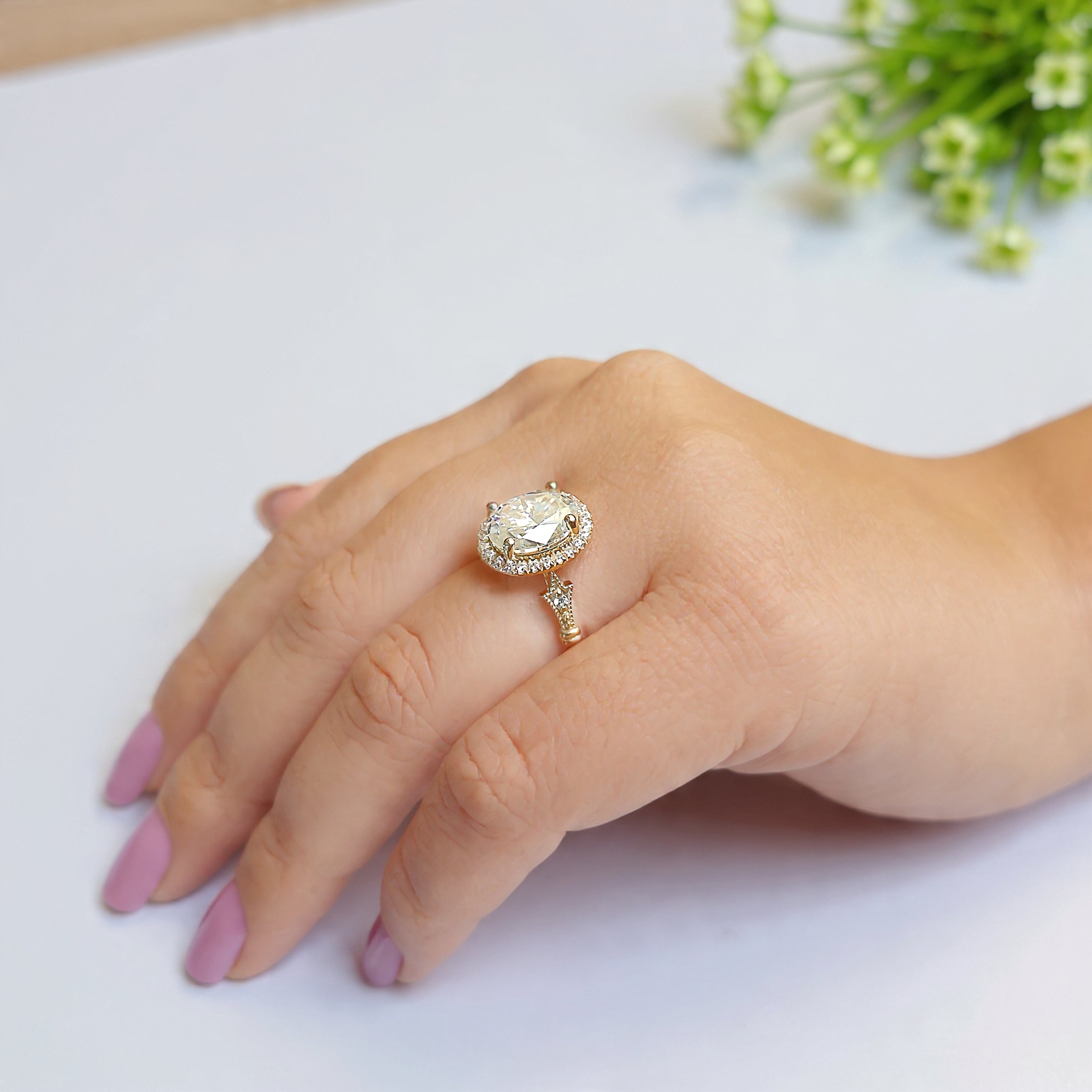 2.40 CT Oval Cut Lab Grown Diamond Engagement Ring Oval With Halo Setting Ring Colorless Oval Wedding Ring Gift for Her Promise Ring FD466