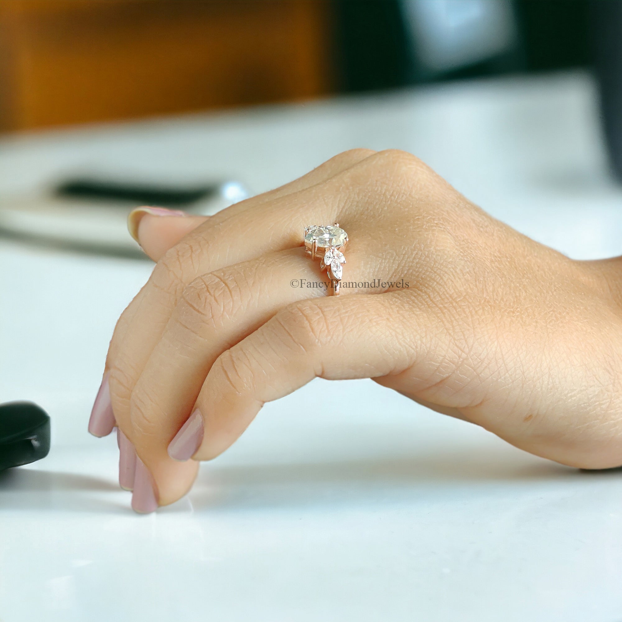 Pear shaped Moissanite Engagement ring 1.80 CTW Vintage Unique Solid Gold Marquise Diamond wedding ring Bridal Promise gift for woman FD34