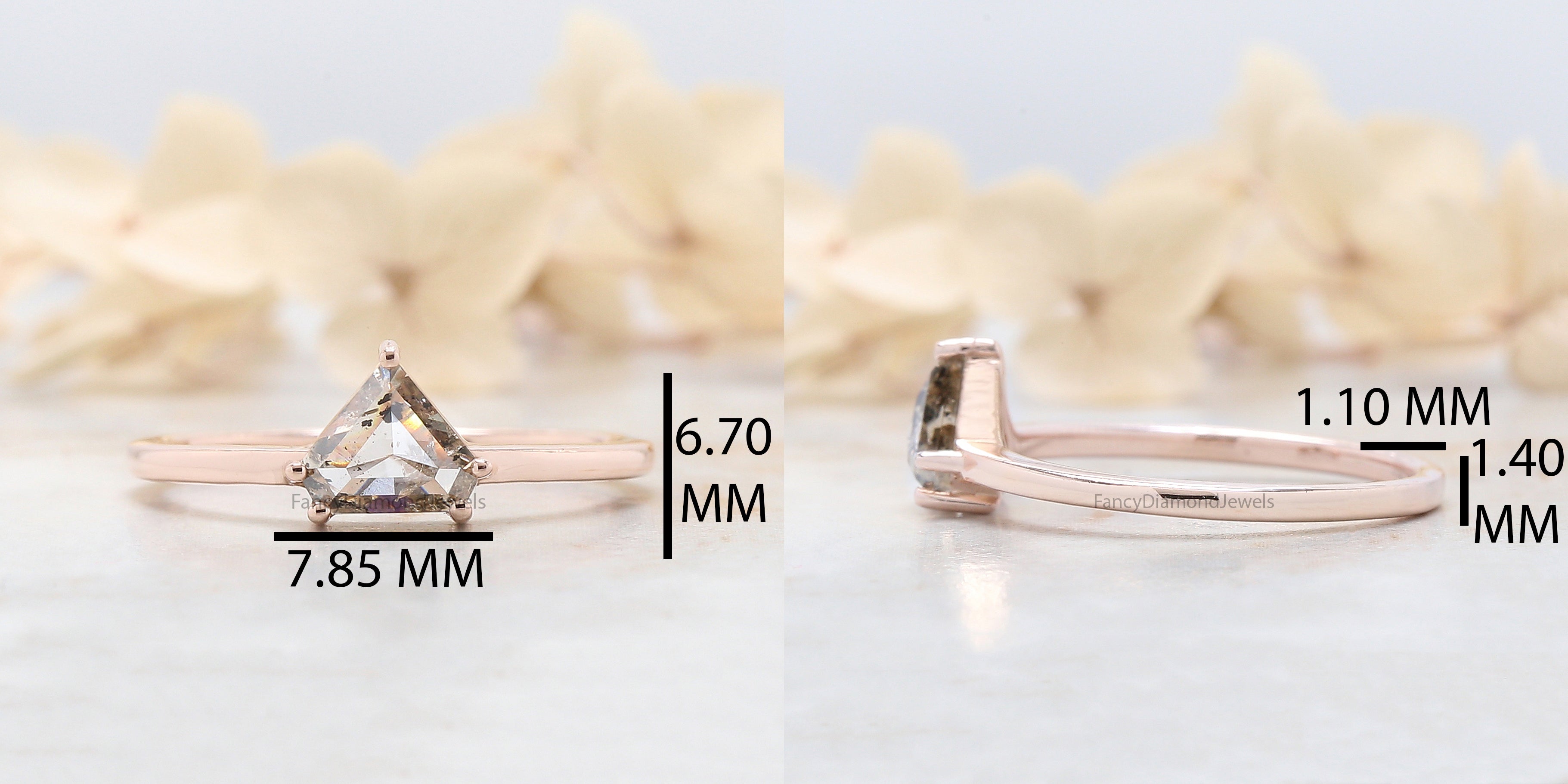 Shield Cut Salt And Pepper Diamond Ring 0.73 Ct 5.79 MM Shield Diamond Ring 14K Solid Rose Gold Silver Engagement Ring Gift For Her QL9513