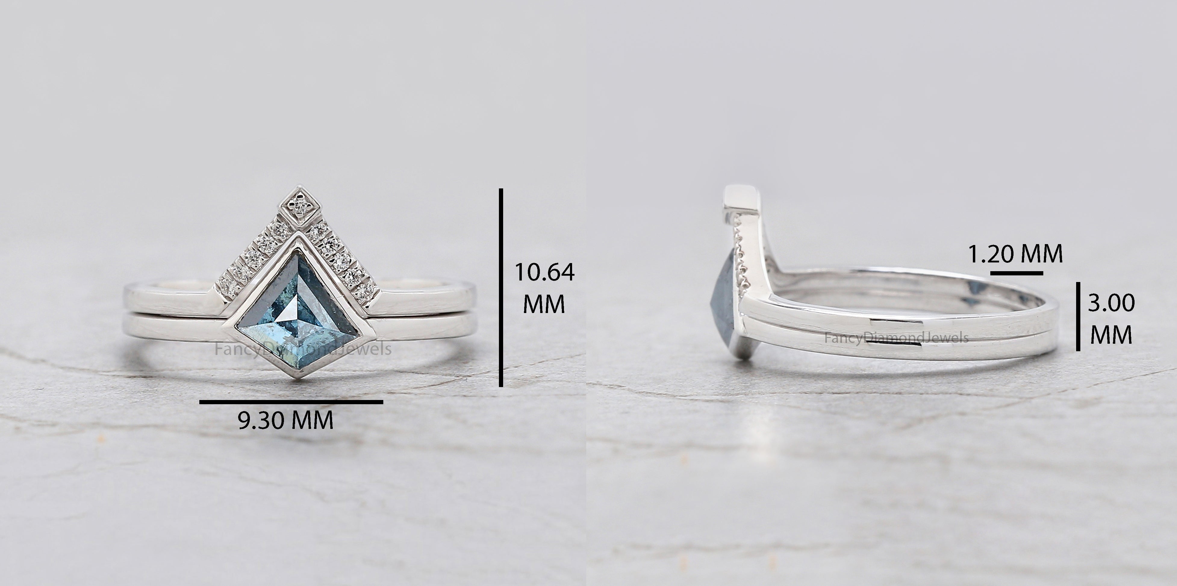 Kite Blue Color Diamond Ring, Blue Color Kite Diamond Engagement Ring, Kite Diamond Ring, Kite Shape Ring, Kite Bridal Ring Set KD1111