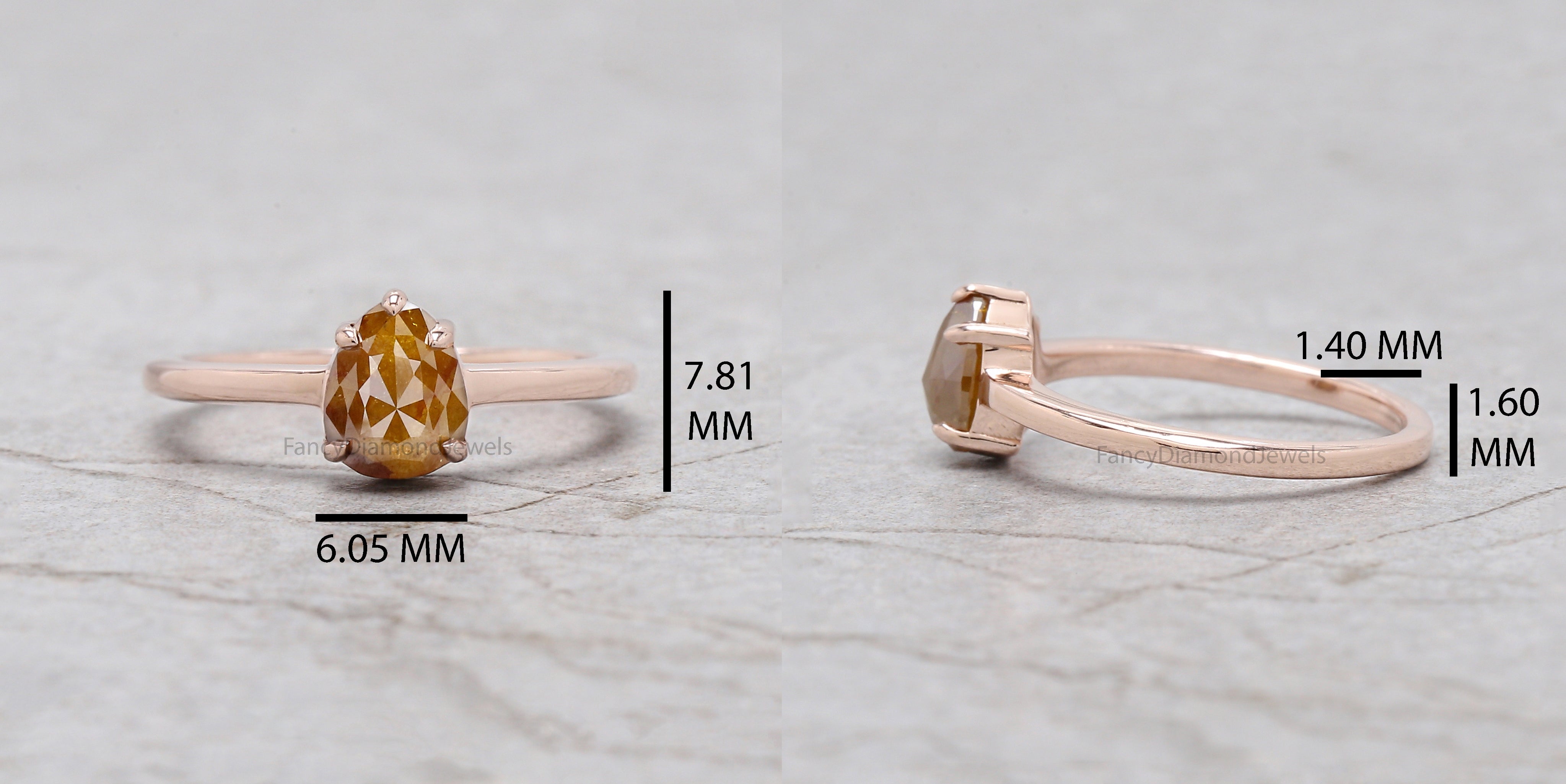 Pear Cut Brown Color Diamond Ring 1.10 Ct 7.23 MM Pear Diamond Ring 14K Solid Rose Gold Silver Pear Engagement Ring Gift For Her QL2845