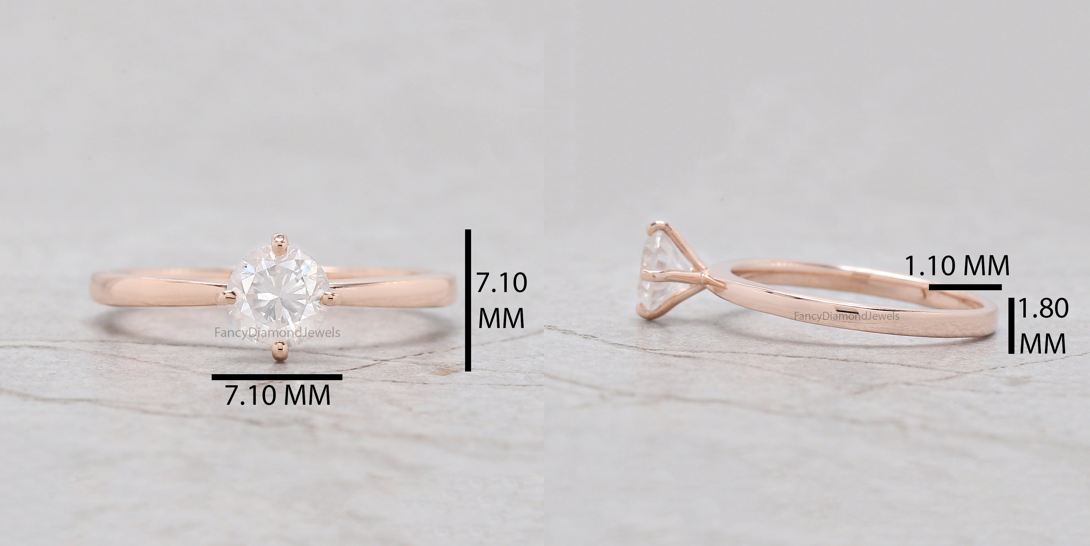Round Cut White Color Diamond Ring 0.73 Ct 5.55 MM Round Shape Diamond Ring 14K Solid Rose Gold Silver Engagement Ring Gift For Her QL318