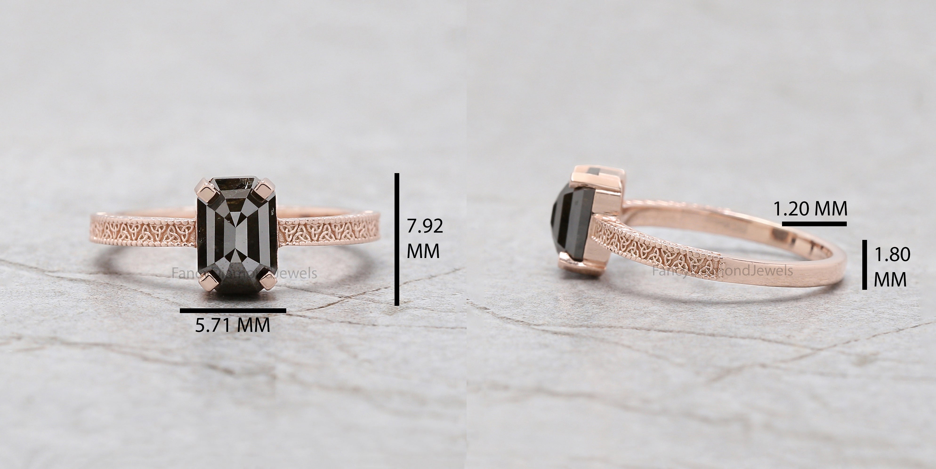 Emerald Black Color Diamond Ring 1.67 Ct 7.82 MM Emerald Shape Diamond Ring 14K Solid Rose Gold Silver Engagement Ring Gift For Her QL2853