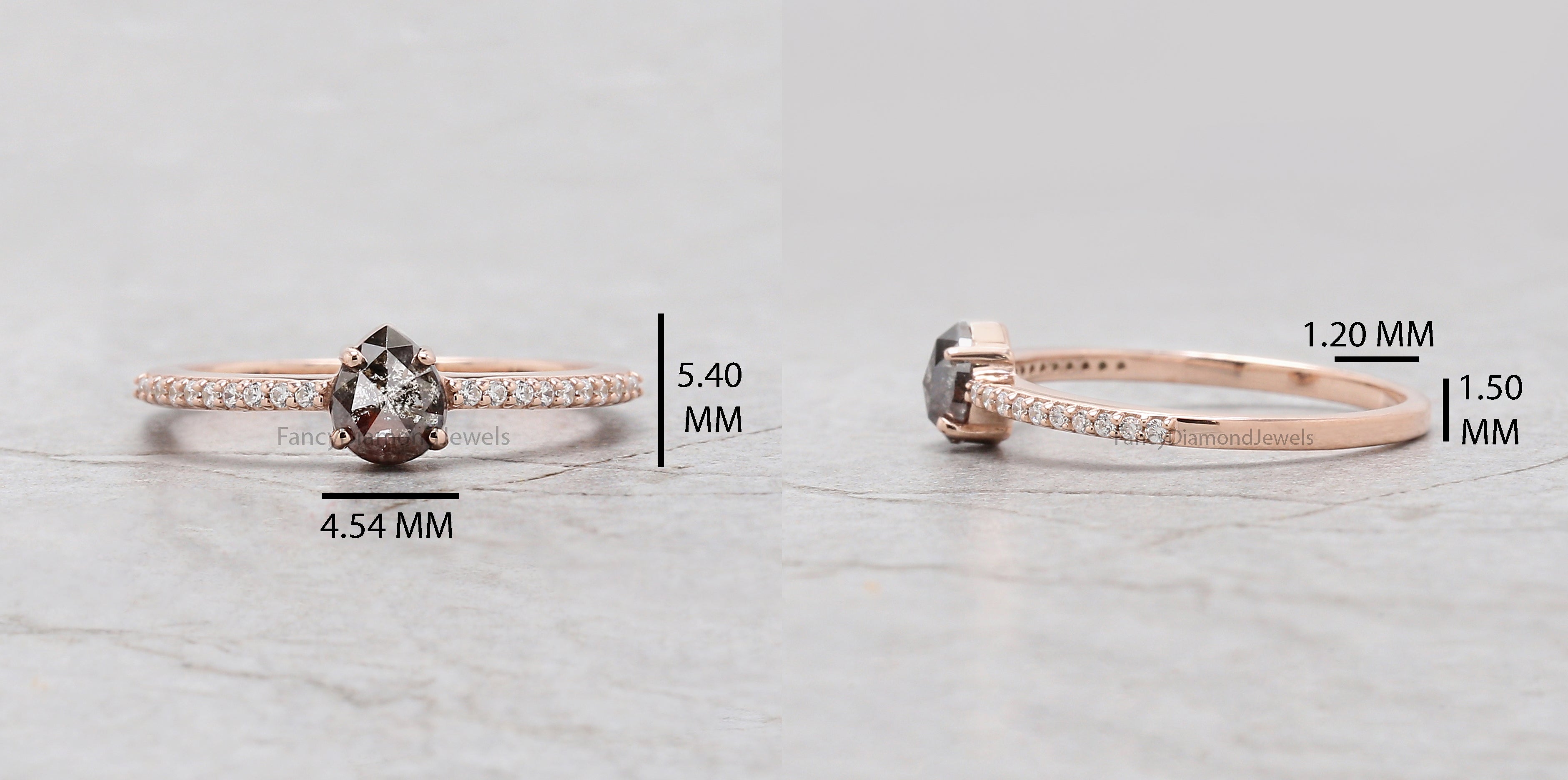 Pear Salt And Pepper Diamond Ring, Natural Pear Diamond Ring, Pear Diamond Engagement Ring, Pear Shape Diamond Ring, Pear Cut Ring KD1113