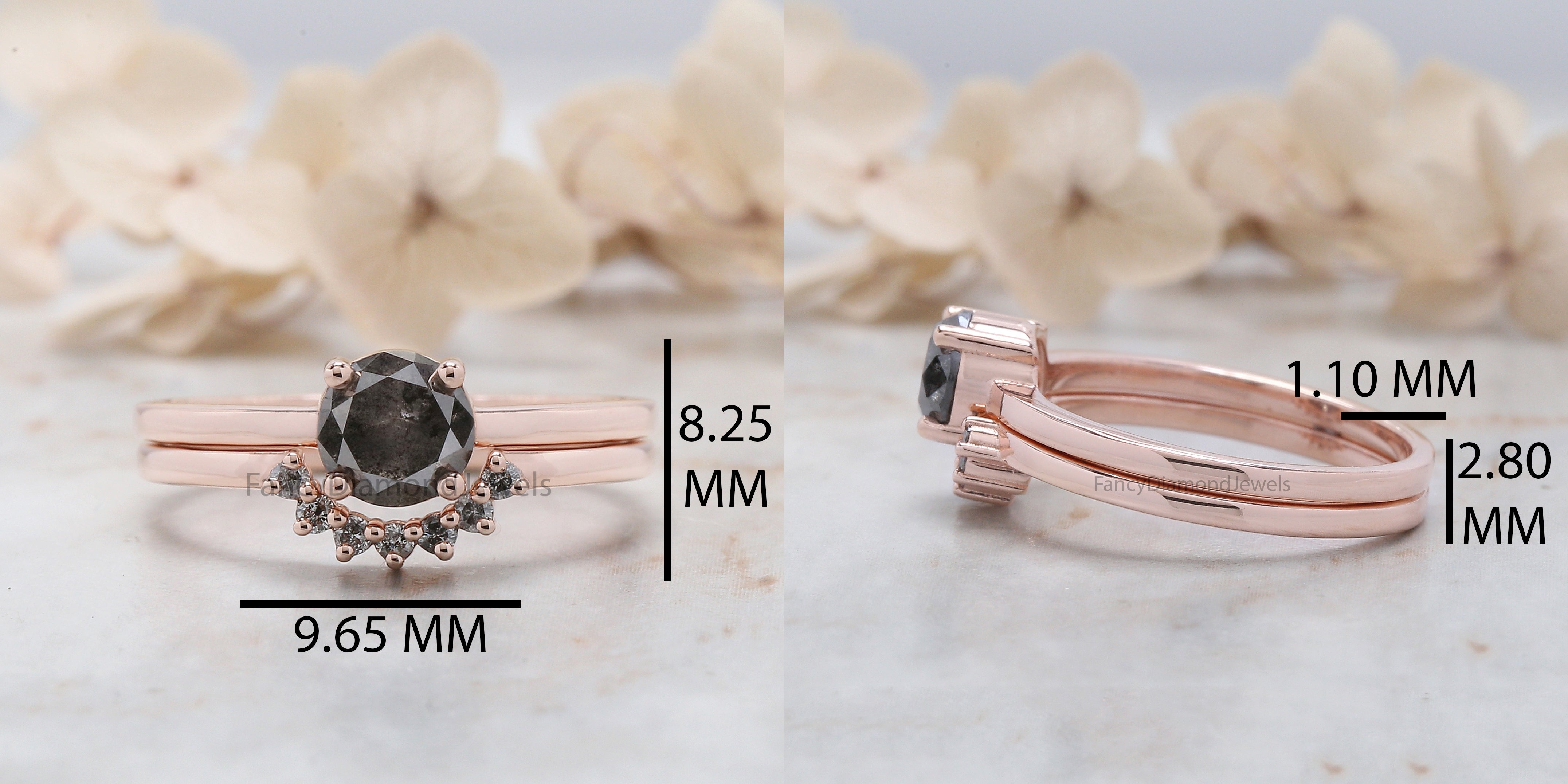 Round Cut Salt And Pepper Diamond Ring 0.87 Ct 5.80 MM Round Diamond Ring 14K Solid Rose Gold Silver Engagement Ring Gift For Her QN9369