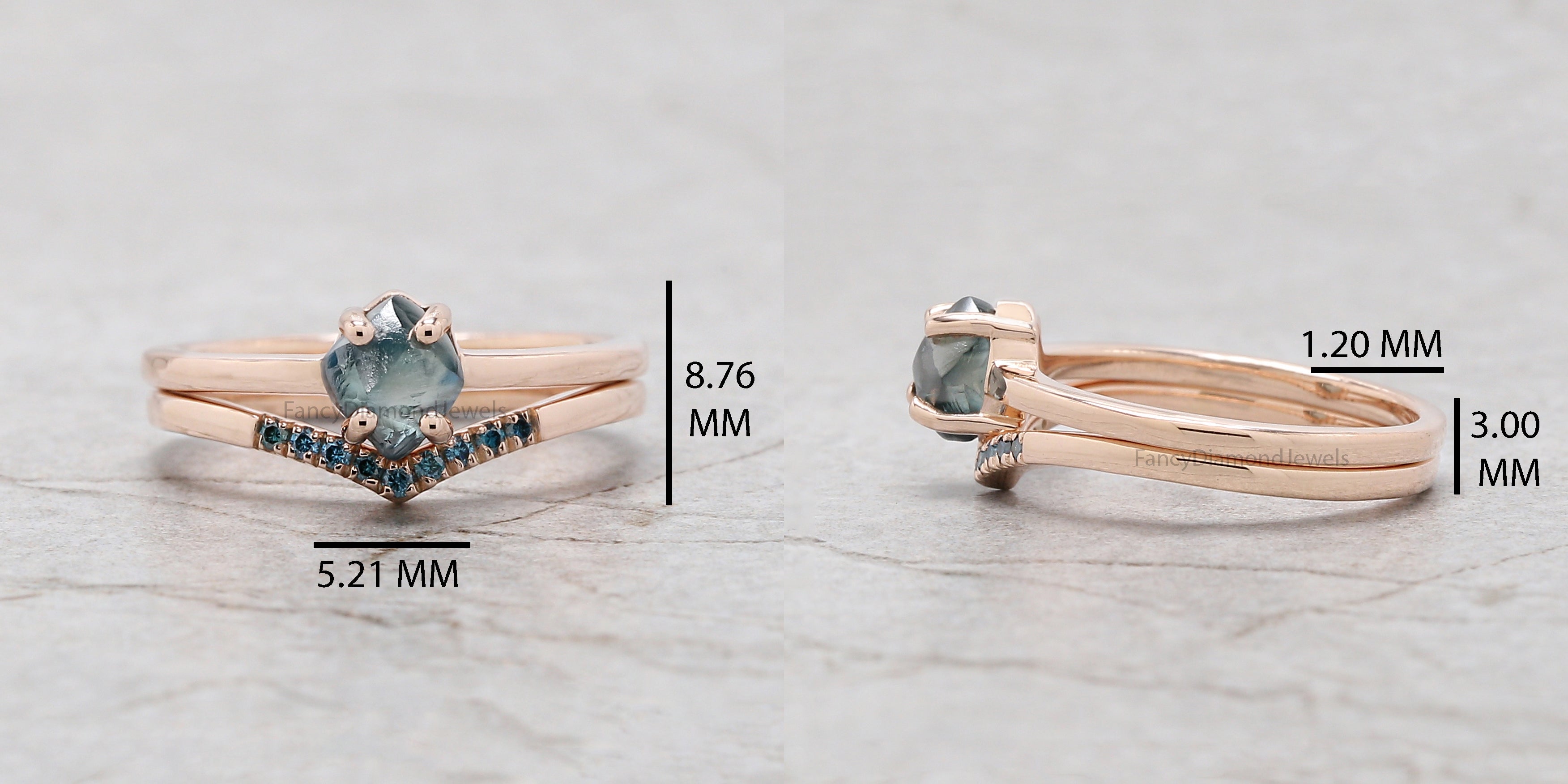 1.05 Ct Natural Rough Cut Blue Color Diamond Ring 6.30 MM Crystal Rough Diamond Ring 14K Solid Rose Gold Silver Engagement Ring QL2344