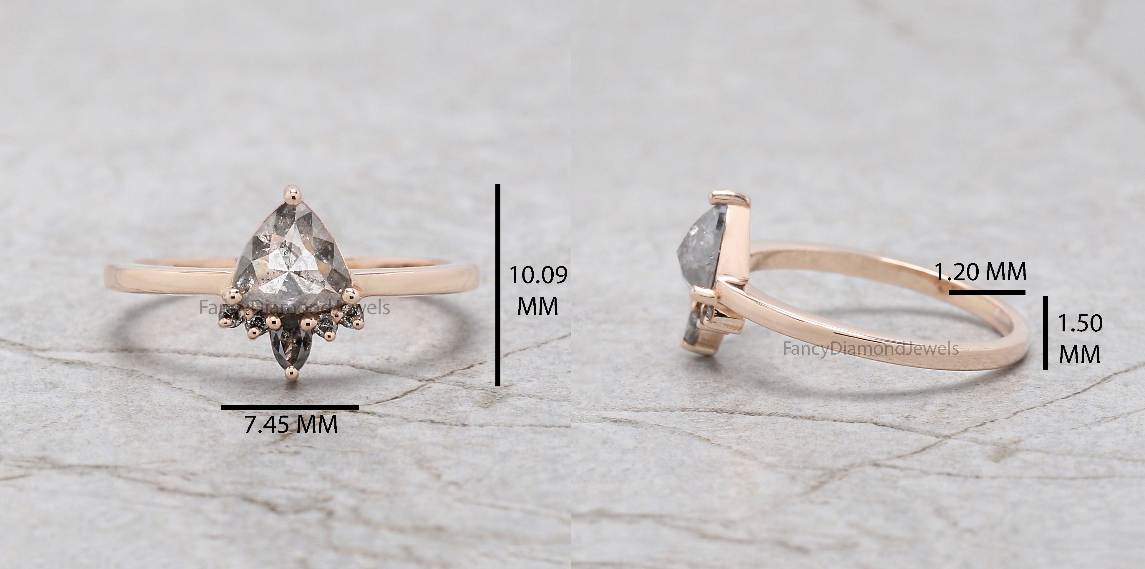 Triangle Salt And Pepper Diamond Ring, Engagement Ring, Triangle Shape Diamond Ring, Trillion Raw Diamond Ring, Solitaire Ring, KD1107