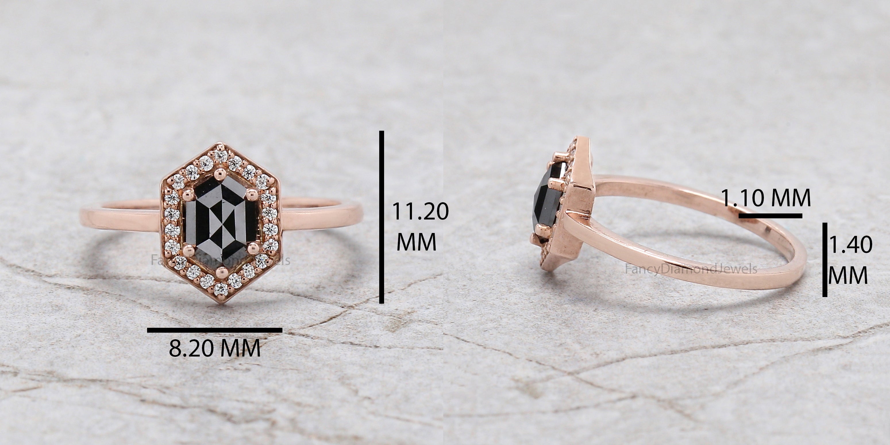 Hexagon Cut Black Color Diamond Ring 0.56 Ct 6.84 MM Hexagon Diamond Ring 14K Rose Gold Silver Hexagon Engagement Ring Gift For Her QN2233