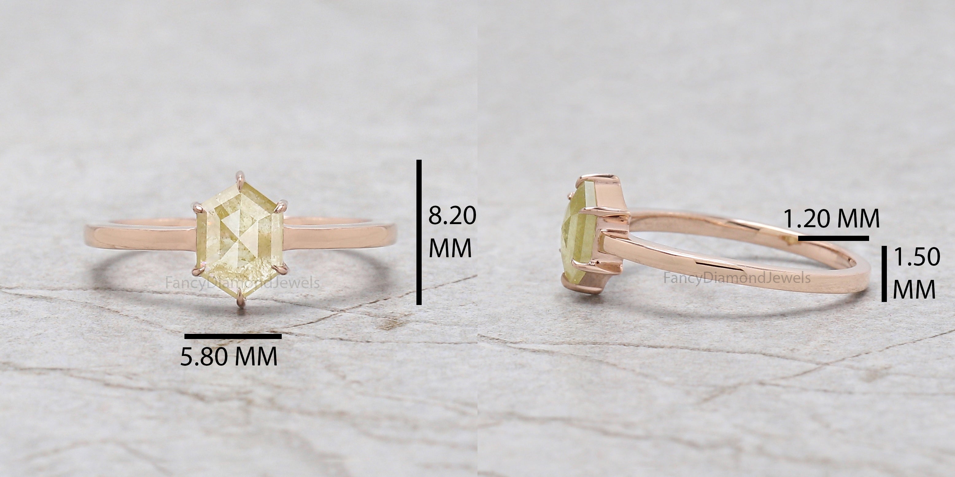 Hexagon Yellow Color Diamond Ring 0.69 Ct 7.20 MM Hexagon Shape Diamond Ring 14K Solid Rose Gold Silver Engagement Ring Gift For Her QN9882
