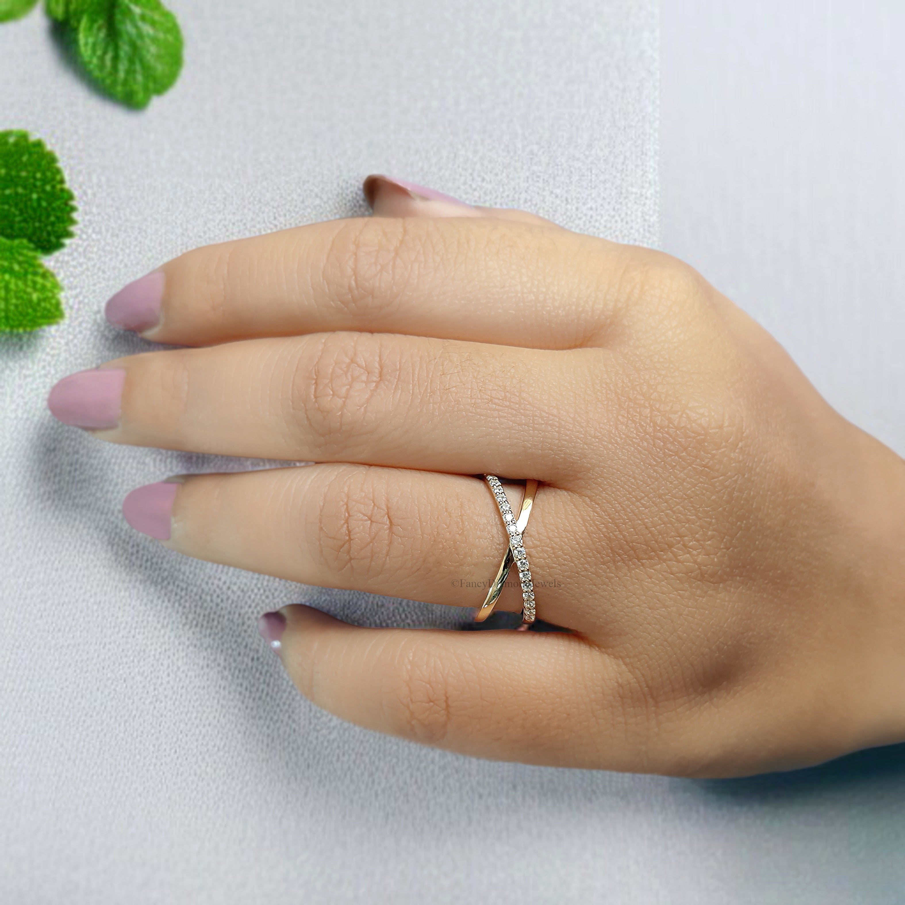 Natural Round Diamond Cross Ring Silver/10K/14K/18K Band 0.17 CT Diamond Crossed Yellow Gold Diamond Anniversary Ring Gift For Her FD461