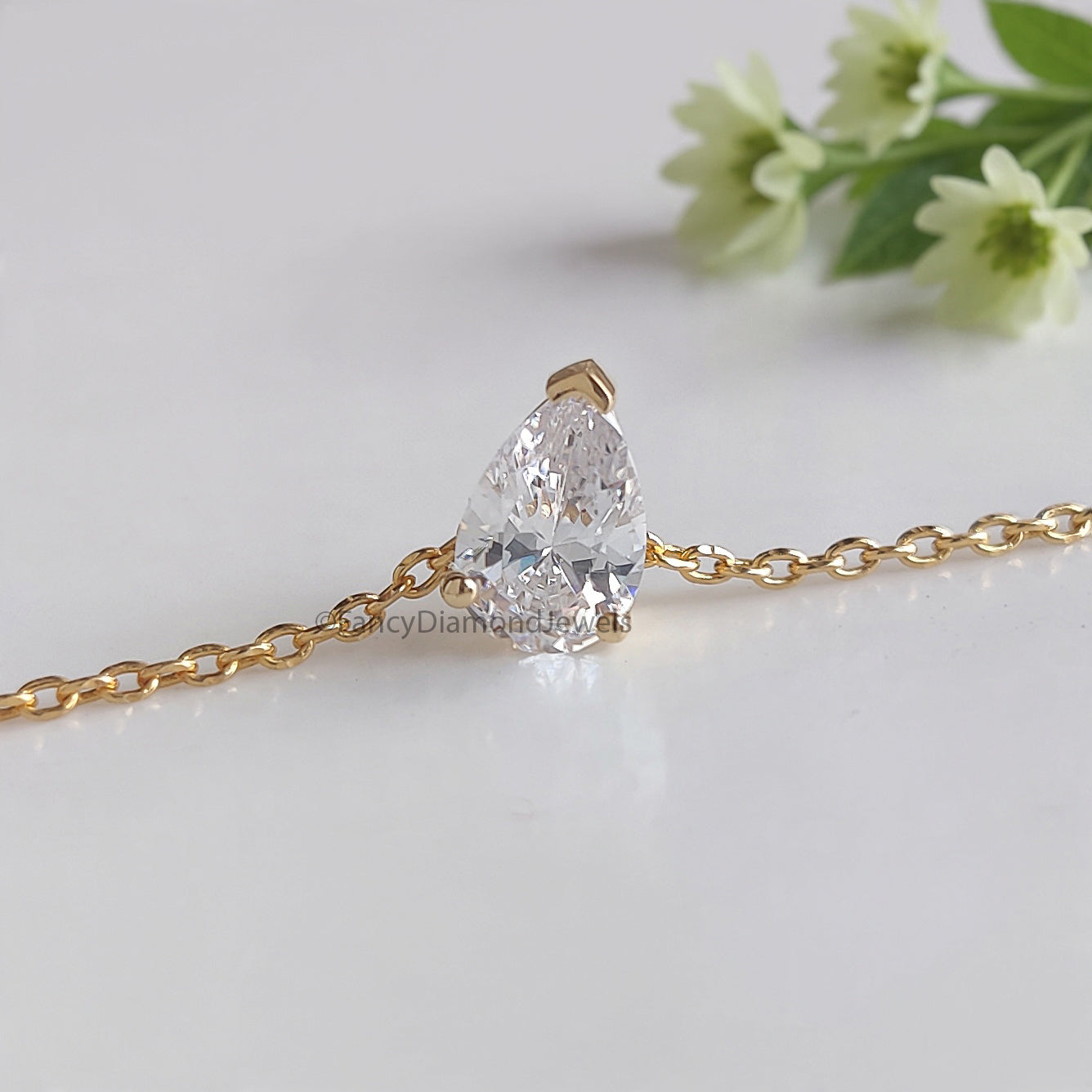 Teardrop Diamond Necklace Pear Diamond Necklace Yellow Silver handmade jewelry Necklace Minimalist Jewelry Necklace With Chain FD513