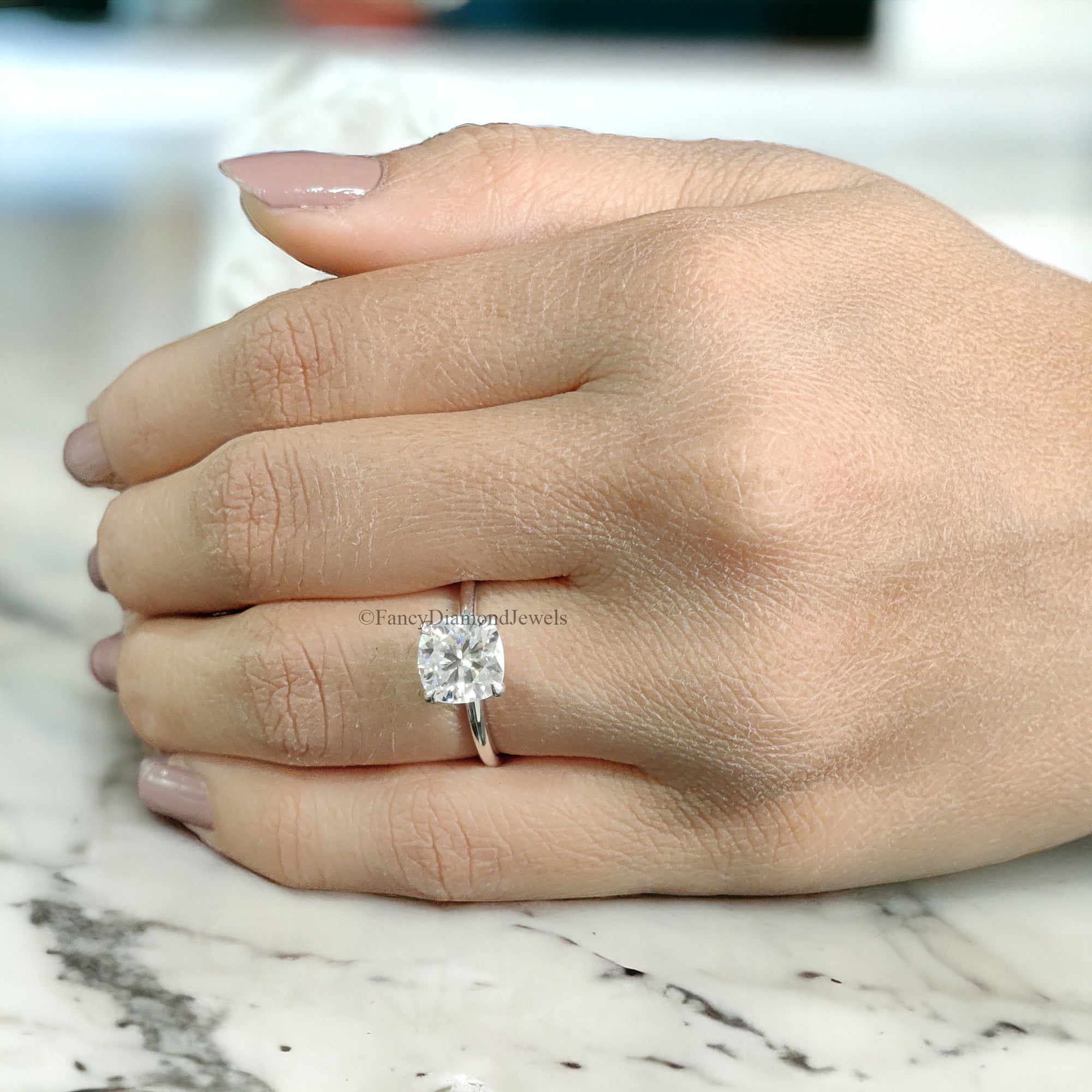 Hidden Halo Engagement Ring 2.07 TW Cushion Near Colorless Moissanite Ring Wedding Ring 14K White Gold Bespoken Jewelry Bridal Set FD11