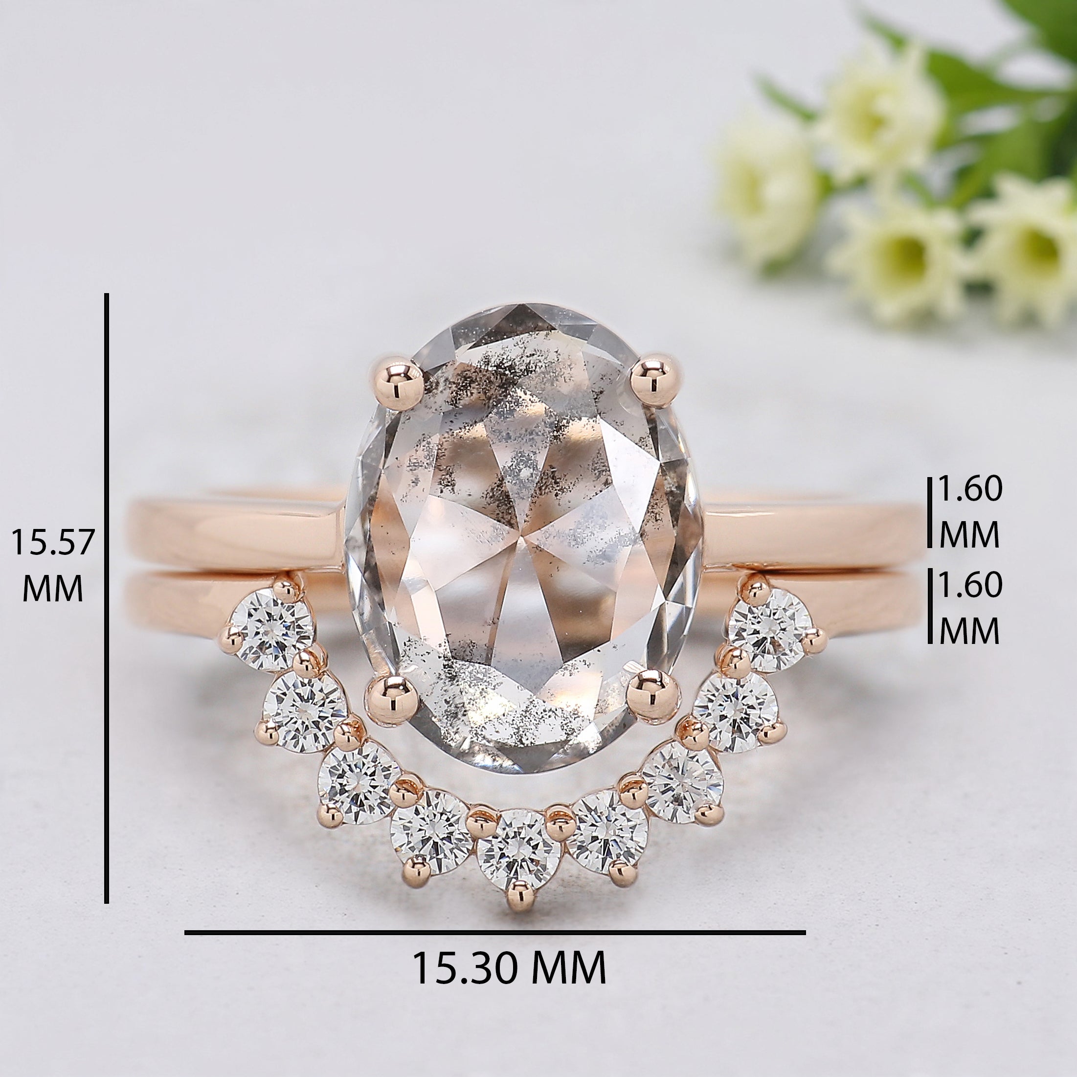 2.29 CT Oval Lab Grown Diamond Ring Oval CVD Fancy Black Grey Salt And Pepper Diamond Ring Engagement Ring Bridal Wedding Ring Set KDL3525