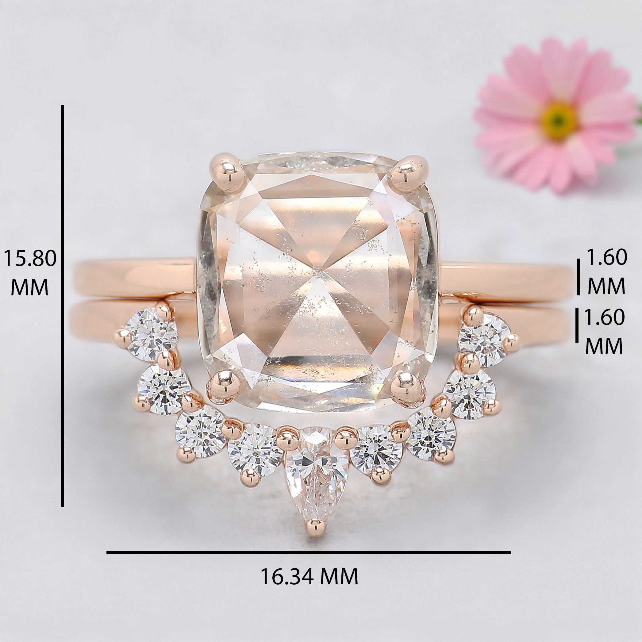 1.93 CT Cushion Lab Grown Diamond Ring Cushion Fancy Black Grey Salt And Pepper Diamond Ring Engagement Ring Bridal Wedding Ring Set KDL3517