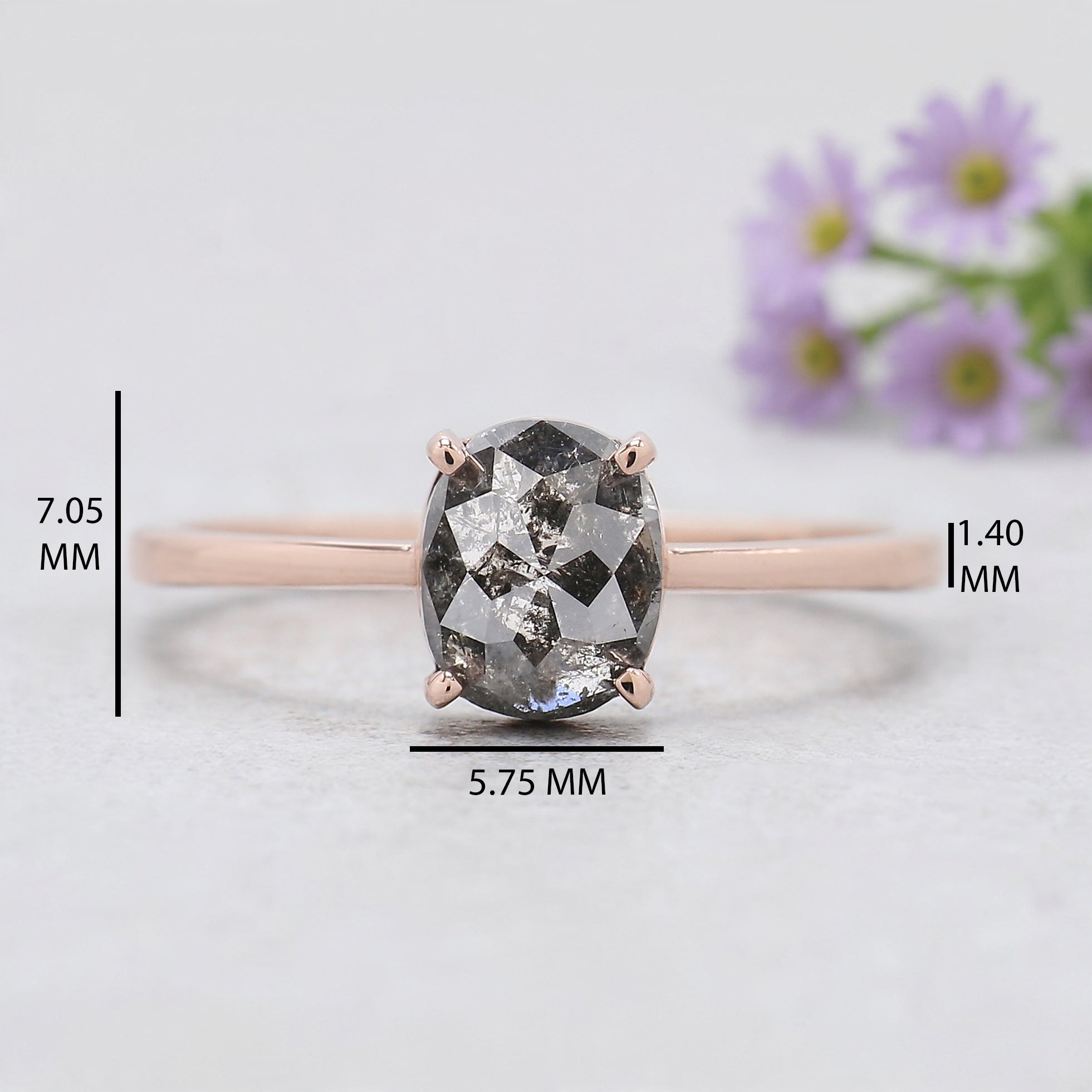Oval Cut Salt And Pepper Diamond Ring 1.04 Ct 6.84 MM Oval Diamond Ring 14K Solid Rose Gold Silver Oval Engagement Ring Gift For Her KDL2015