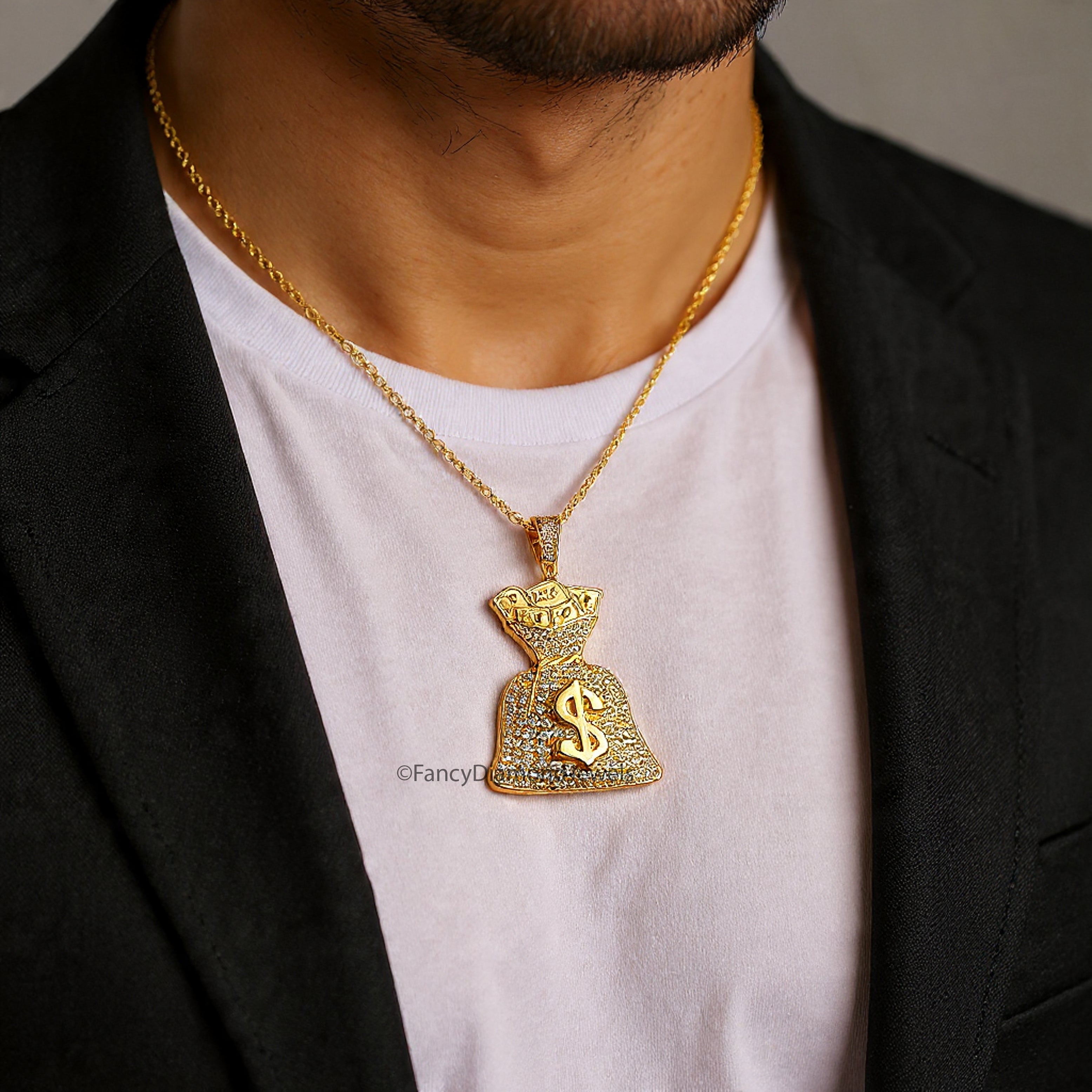 Iced Dollar Money Bag Pendant 925 Sterling Silver 2.00 CT Moissanite Diamond Hip Hop Pendant Statement Piece Men's Charm Pendant FD543