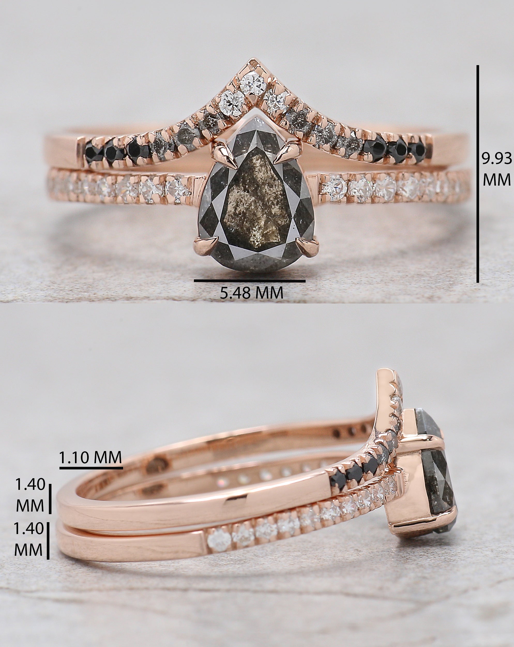 Pear Cut Salt And Pepper Diamond Ring 0.74 Ct 6.73 MM Pear Cut Diamond Ring 14K Solid Rose Gold Silver Engagement Ring Gift For Her KDL2936