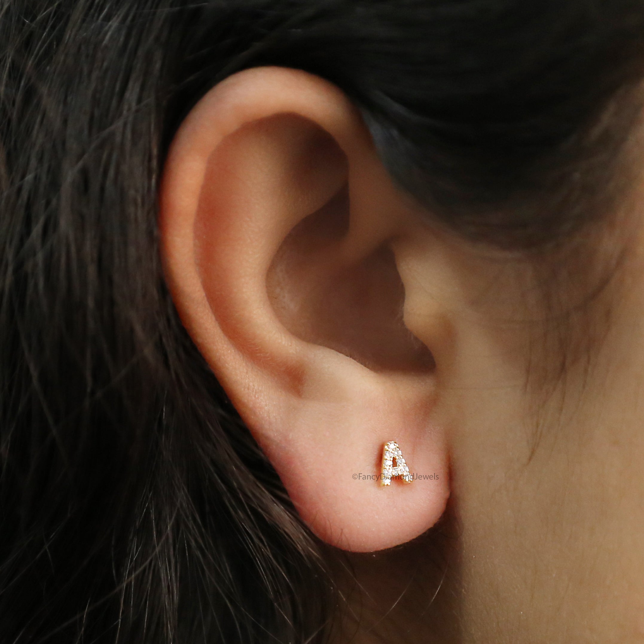 Single Round Diamond Initial Stud Earring Round Brilliant Cut White Diamond Earring Prong Earring Engagement Earring Gift For Her FD515